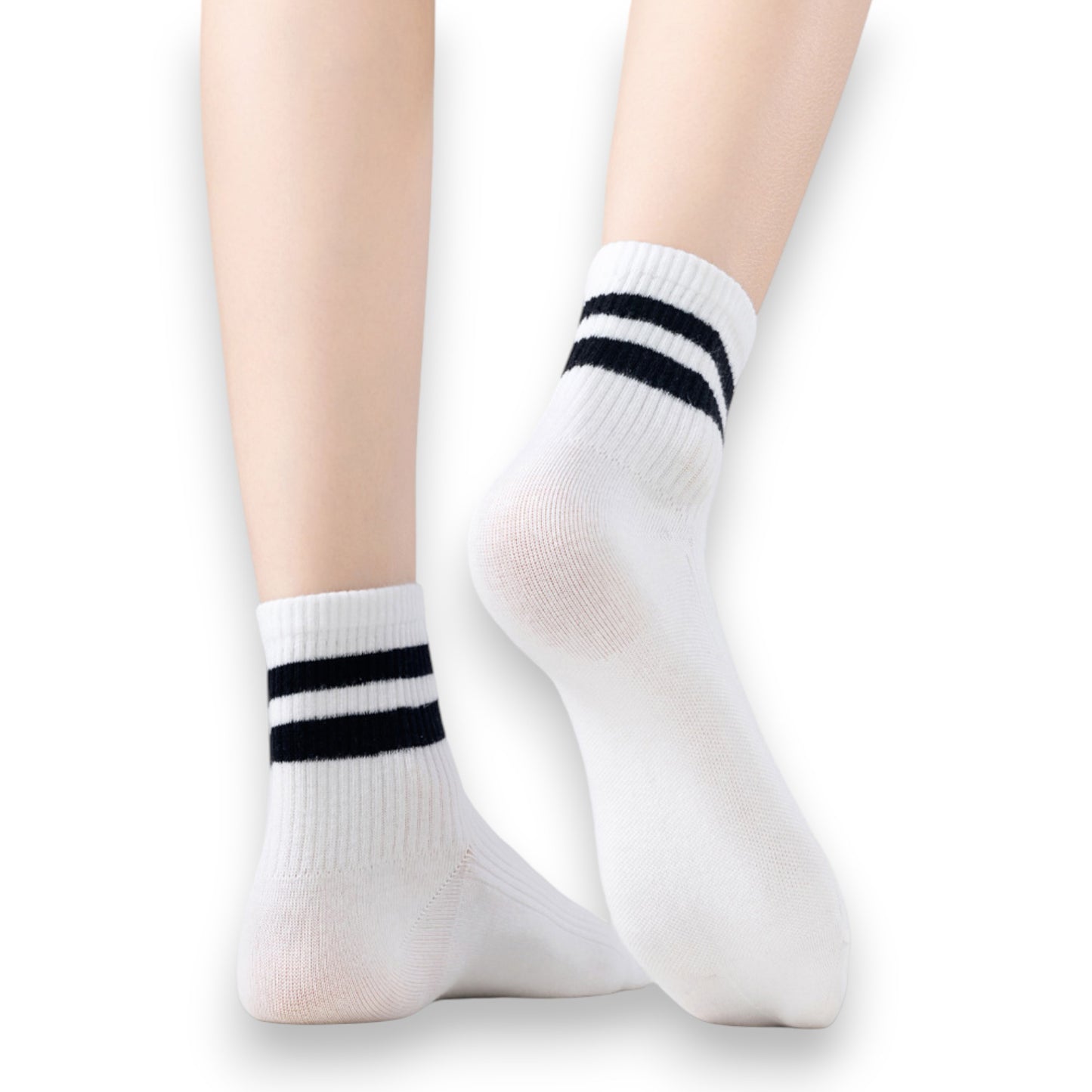 Anna-Kaci Women's 3-Pair Antibacterial and Breathable Ribbed Ankle Socks with Double Stripe Cuffs