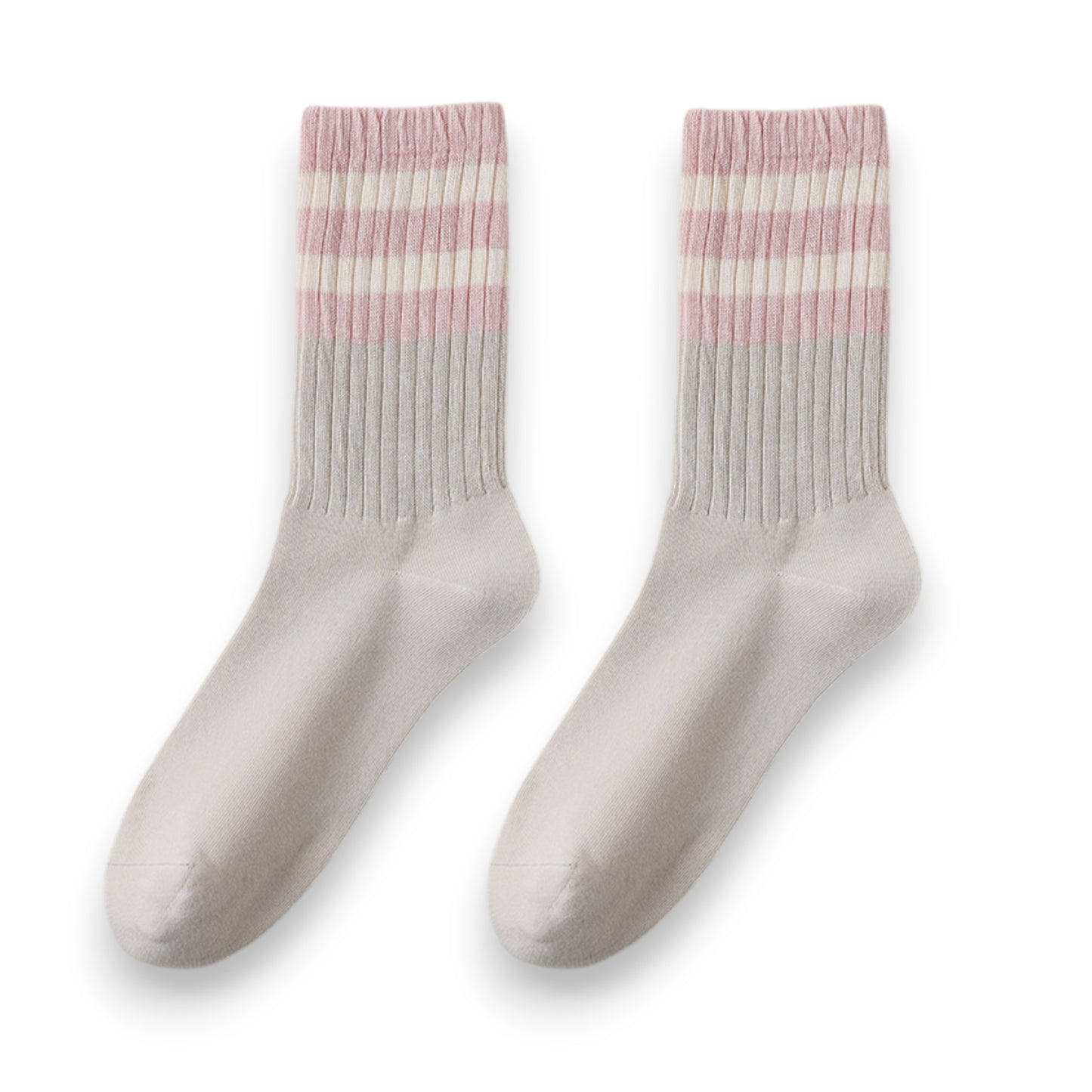 Anna-Kaci Women¡¯s 3-Pack Mid Crew Cotton Socks with Striped Cuffs Ribbed Knit Casual and Easy Matching