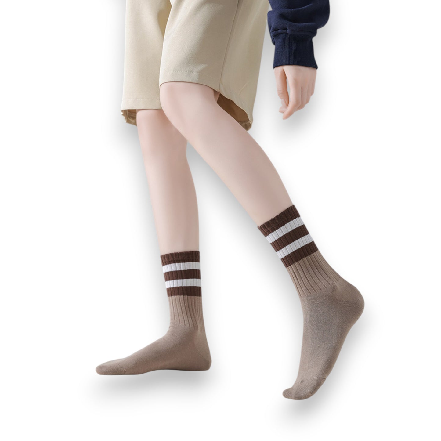 Anna-Kaci Women¡¯s 3-Pack Mid Crew Cotton Socks with Striped Cuffs Ribbed Knit Casual and Easy Matching