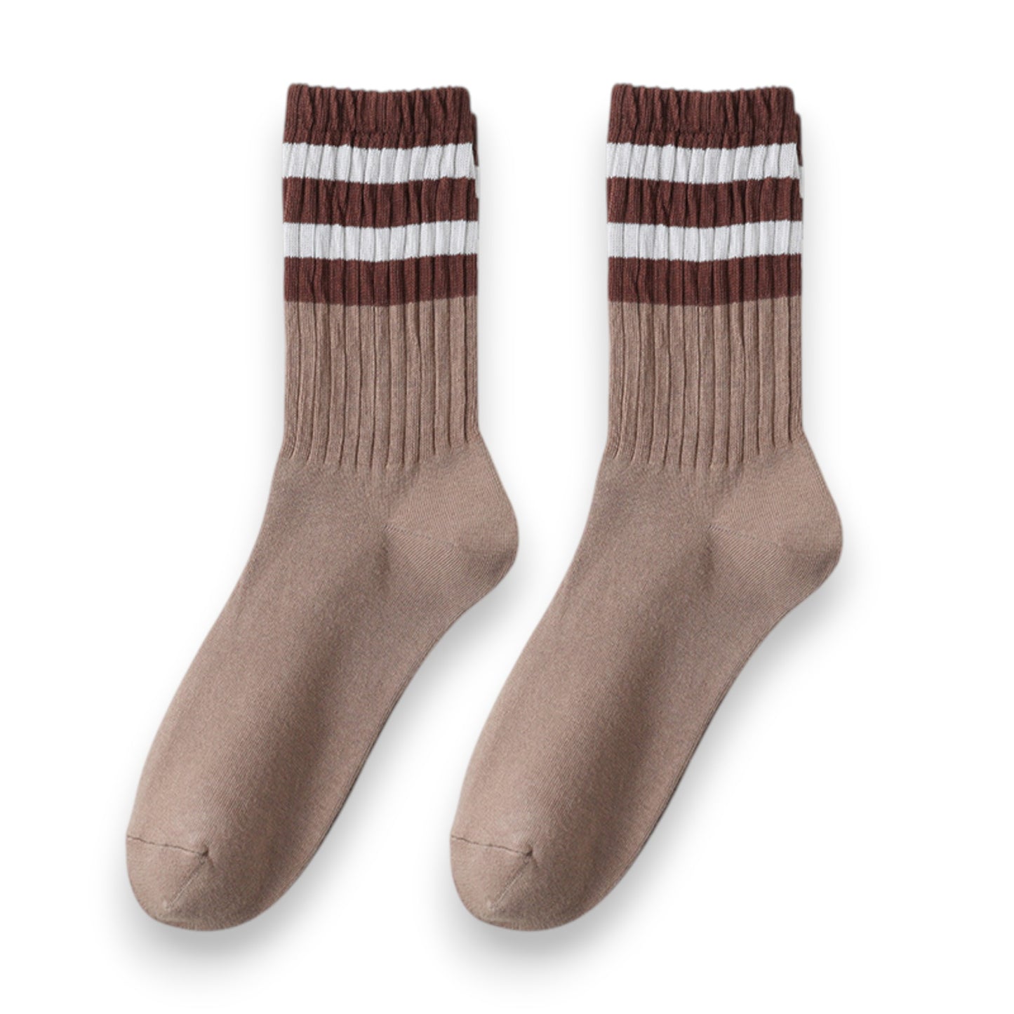 Anna-Kaci Women¡¯s 3-Pack Mid Crew Cotton Socks with Striped Cuffs Ribbed Knit Casual and Easy Matching
