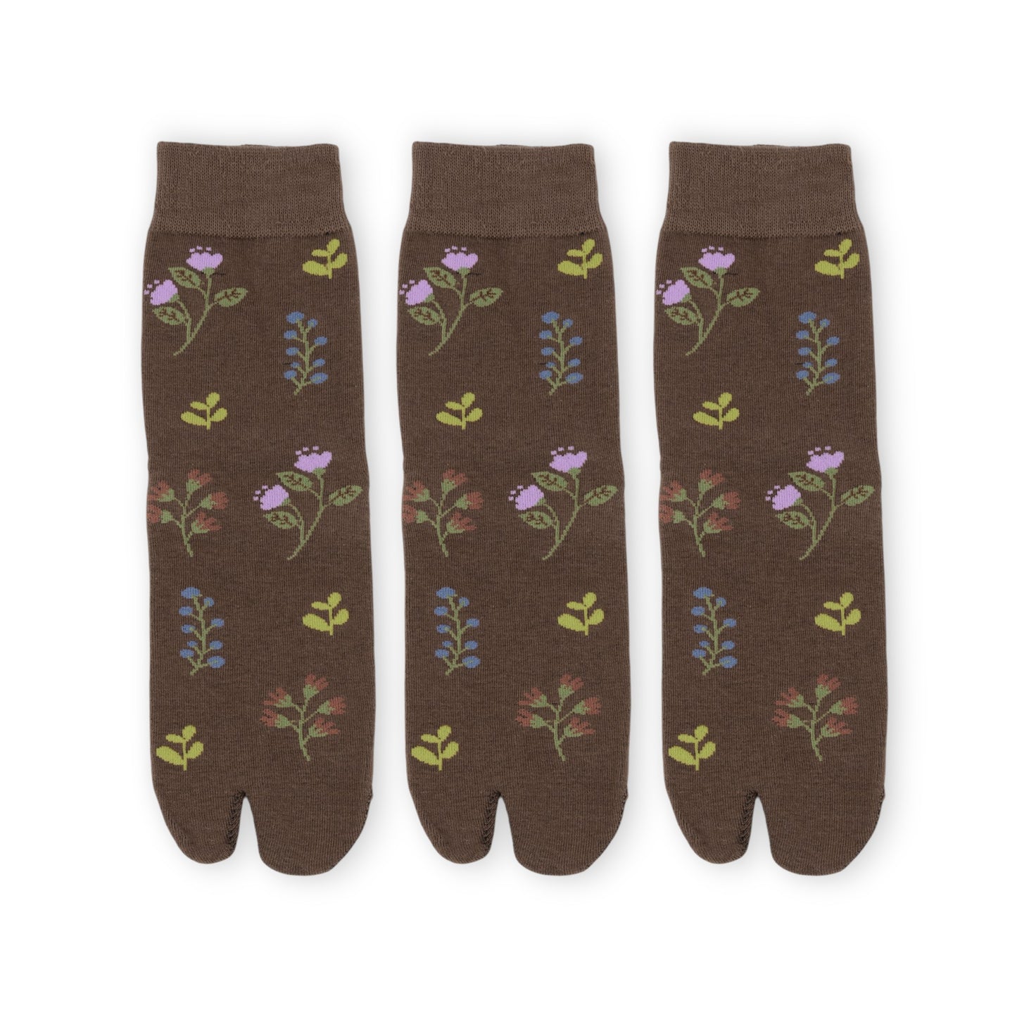 Anna-Kaci Women's 3 Pairs Floral Patterned Split-Toe Socks Soft Cotton Stretch Knit Crew Style