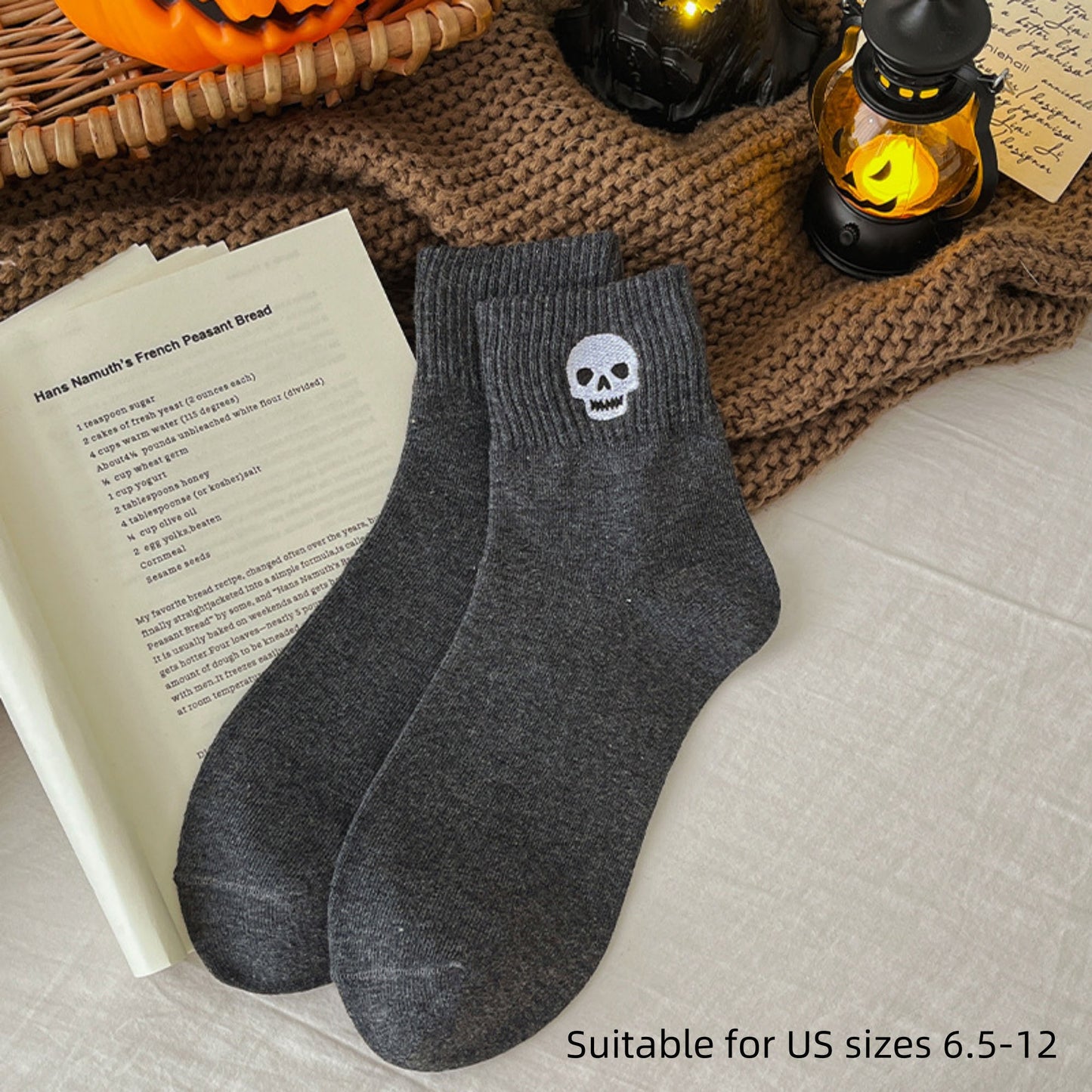 Anna-Kaci Women's 3-Pack Crew Socks with Ribbed Cuffs in Festive Halloween Design