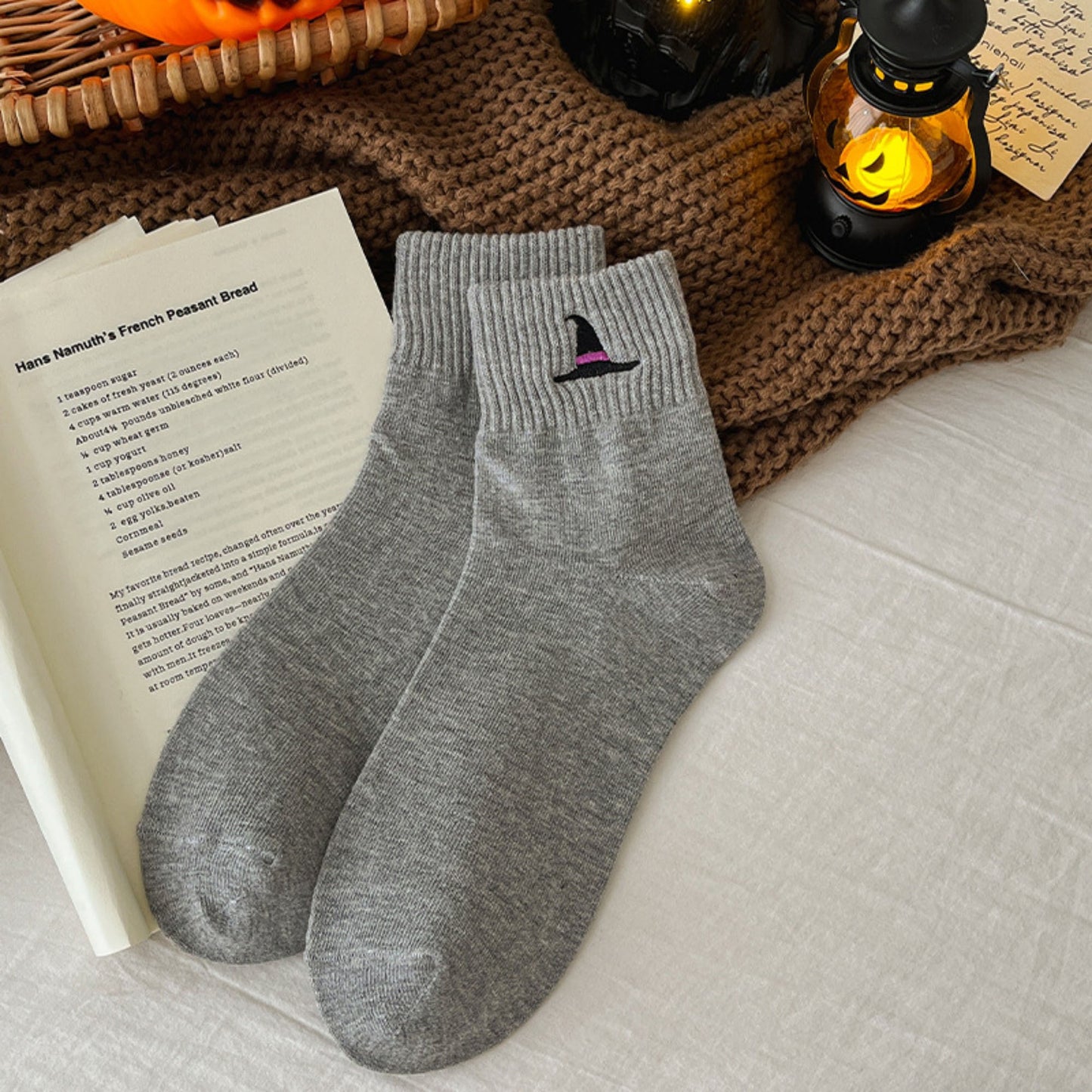 Anna-Kaci Women's 3-Pack Crew Socks with Ribbed Cuffs in Festive Halloween Design