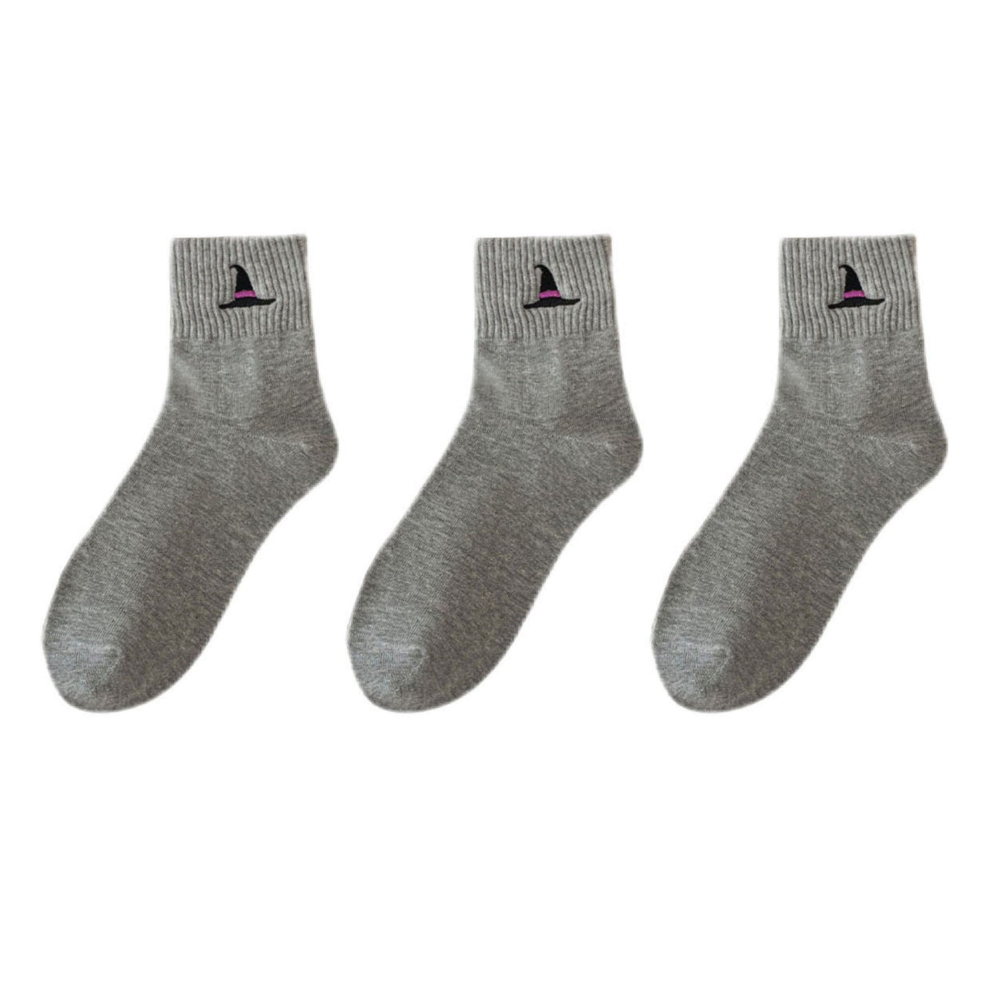 Anna-Kaci Women's 3-Pack Crew Socks with Ribbed Cuffs in Festive Halloween Design