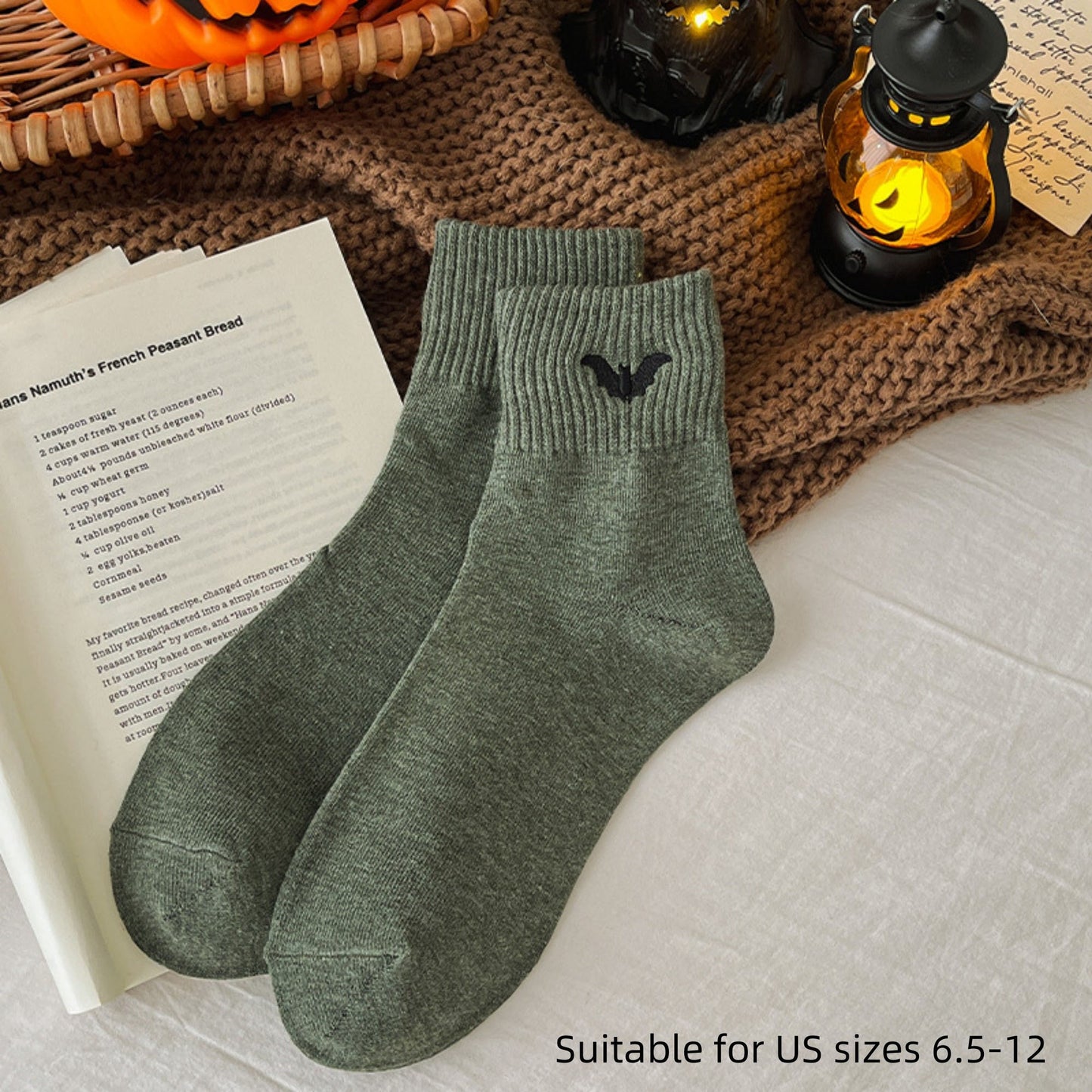 Anna-Kaci Women's 3-Pack Crew Socks with Ribbed Cuffs in Festive Halloween Design