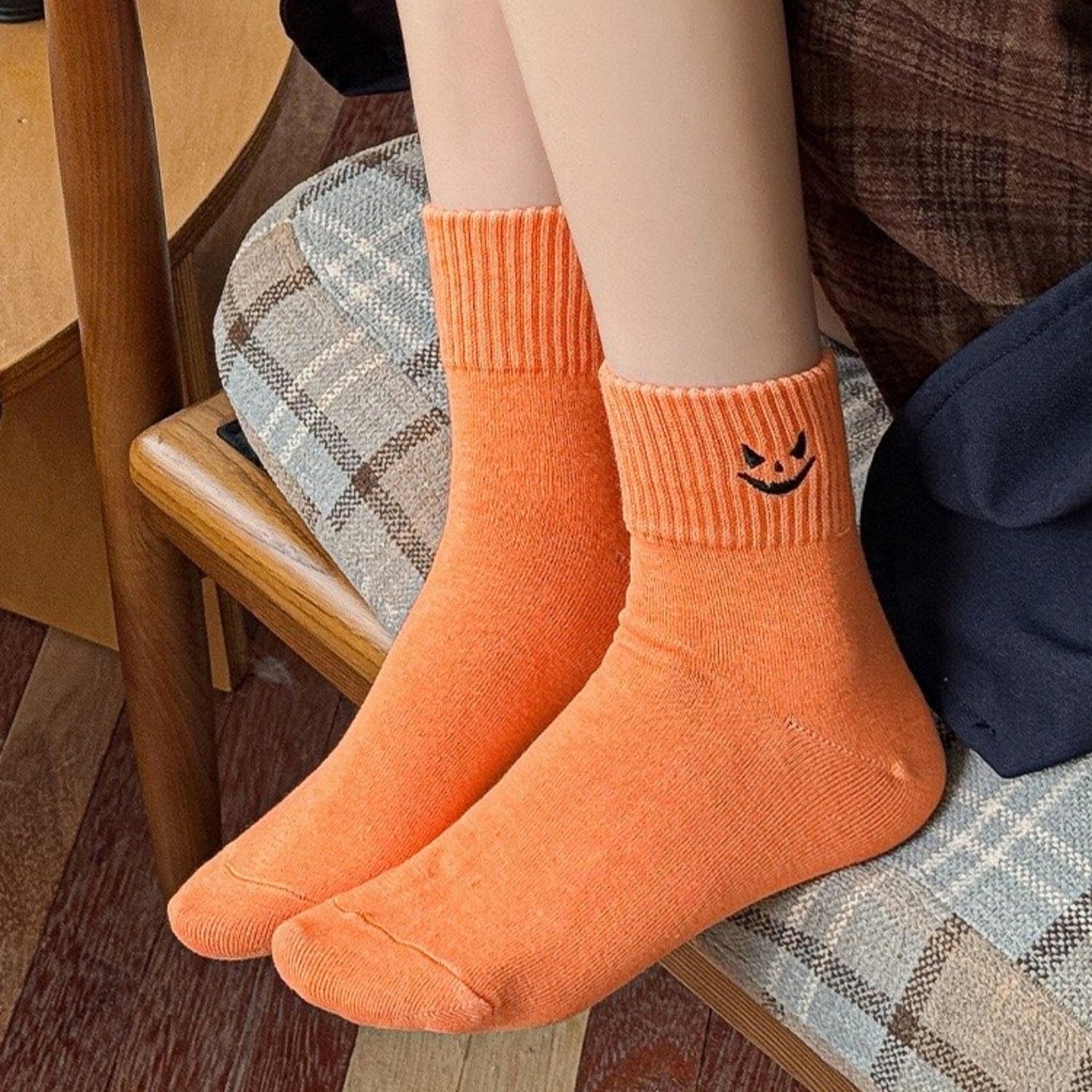 Anna-Kaci Women's 3-Pack Crew Socks with Ribbed Cuffs in Festive Halloween Design