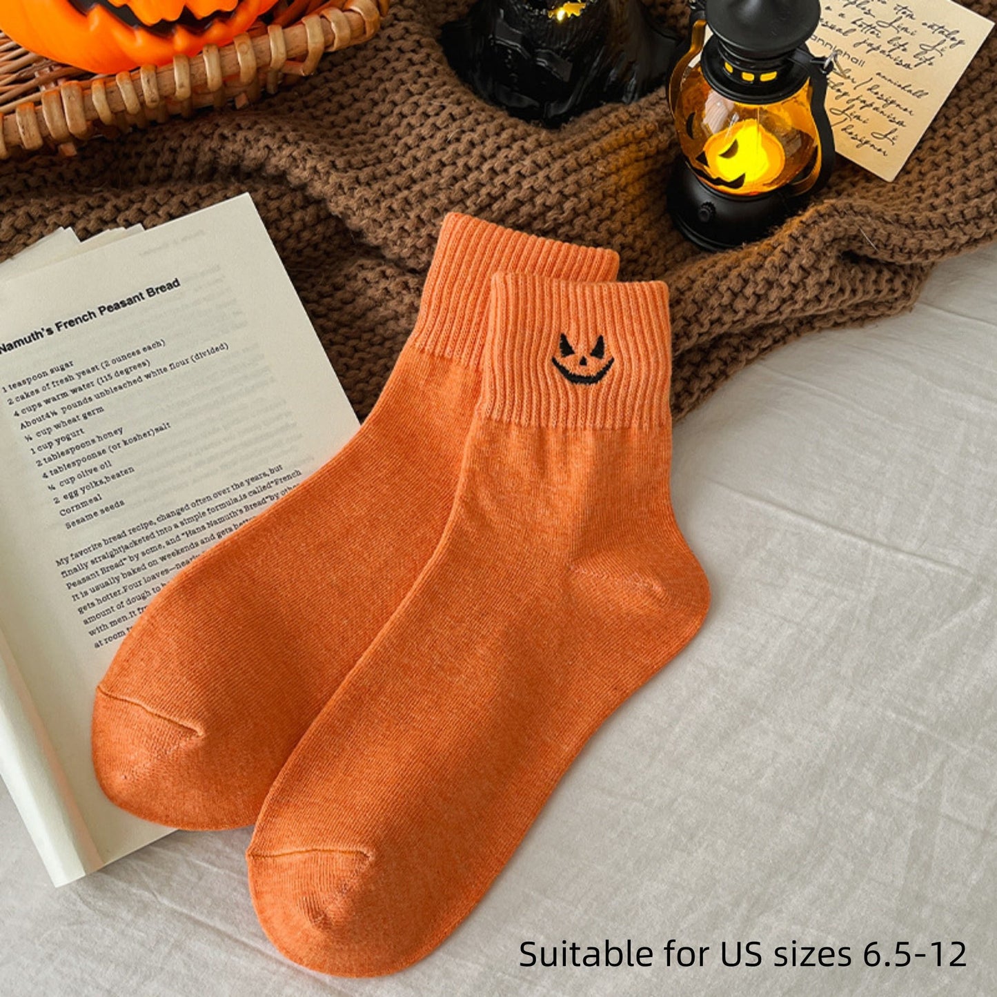 Anna-Kaci Women's 3-Pack Crew Socks with Ribbed Cuffs in Festive Halloween Design