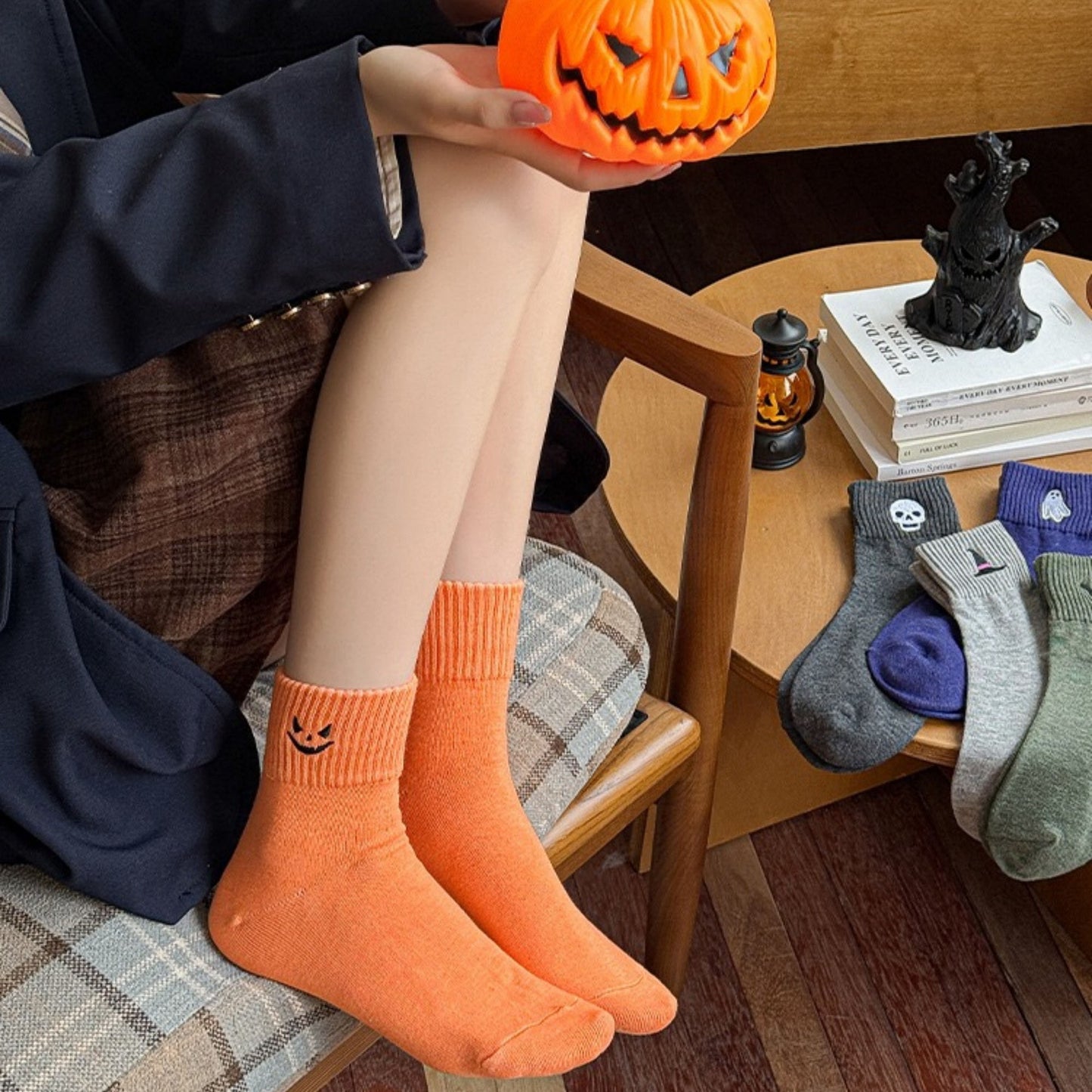 Anna-Kaci Women's 3-Pack Crew Socks with Ribbed Cuffs in Festive Halloween Design