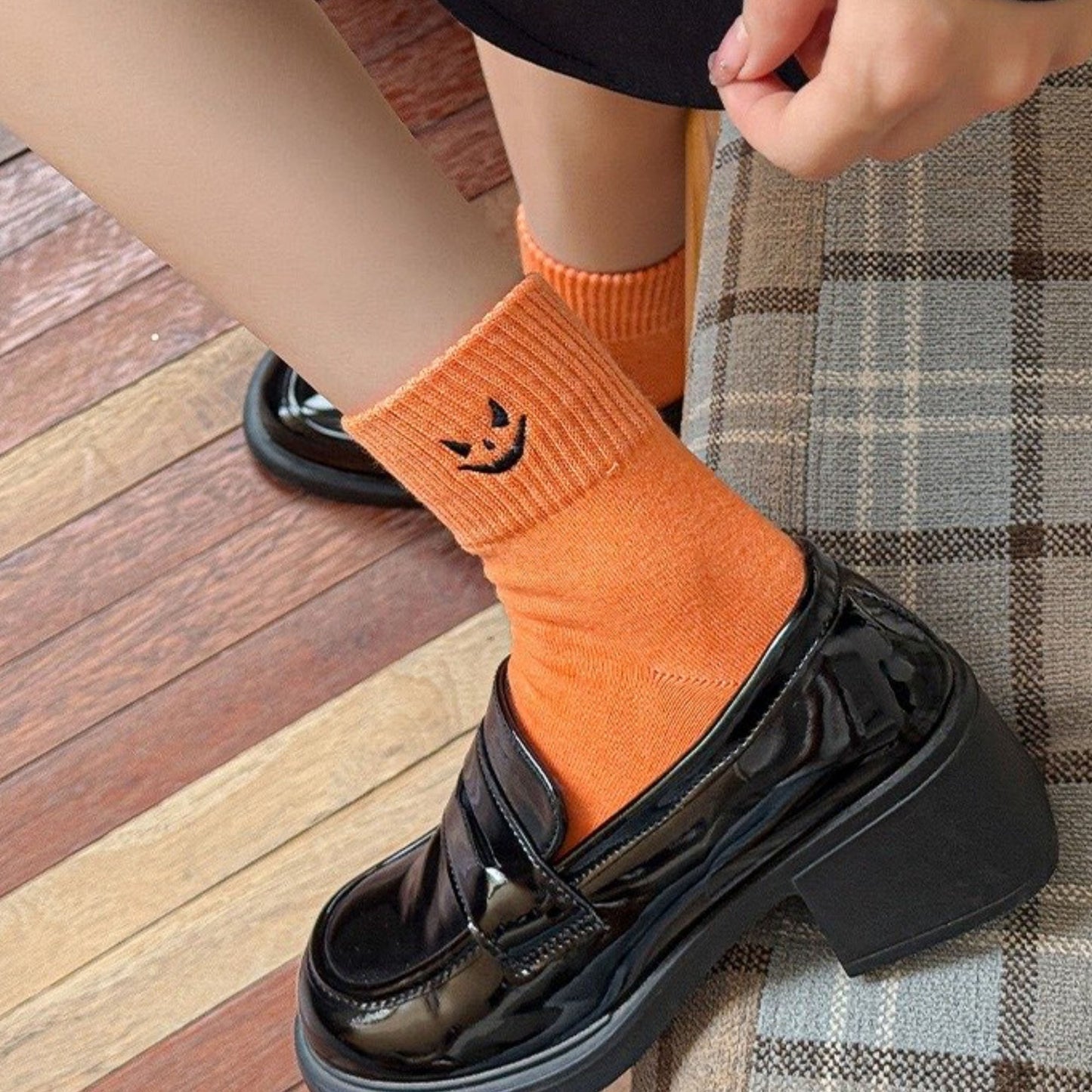 Anna-Kaci Women's 3-Pack Crew Socks with Ribbed Cuffs in Festive Halloween Design