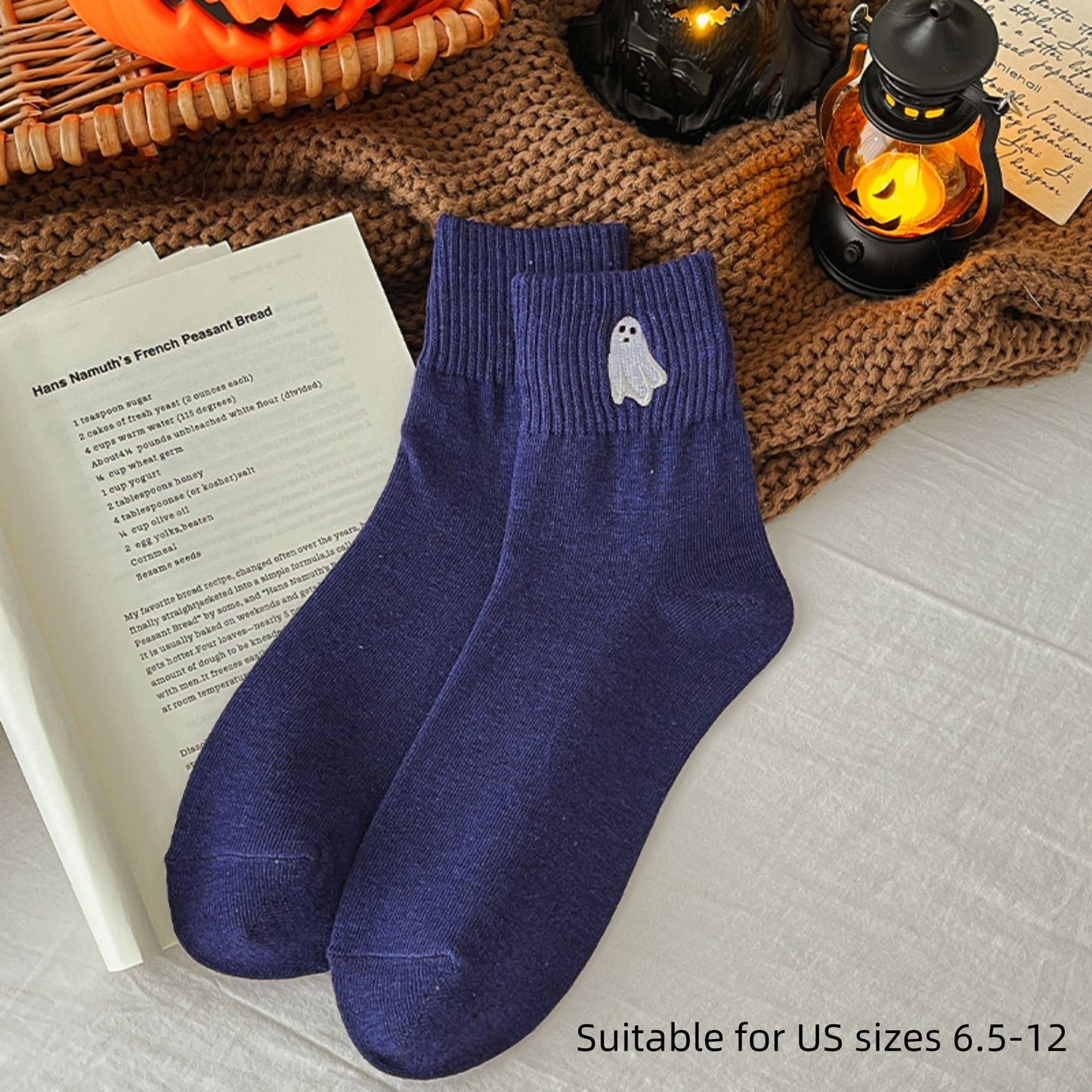Anna-Kaci Women's 3-Pack Crew Socks with Ribbed Cuffs in Festive Halloween Design