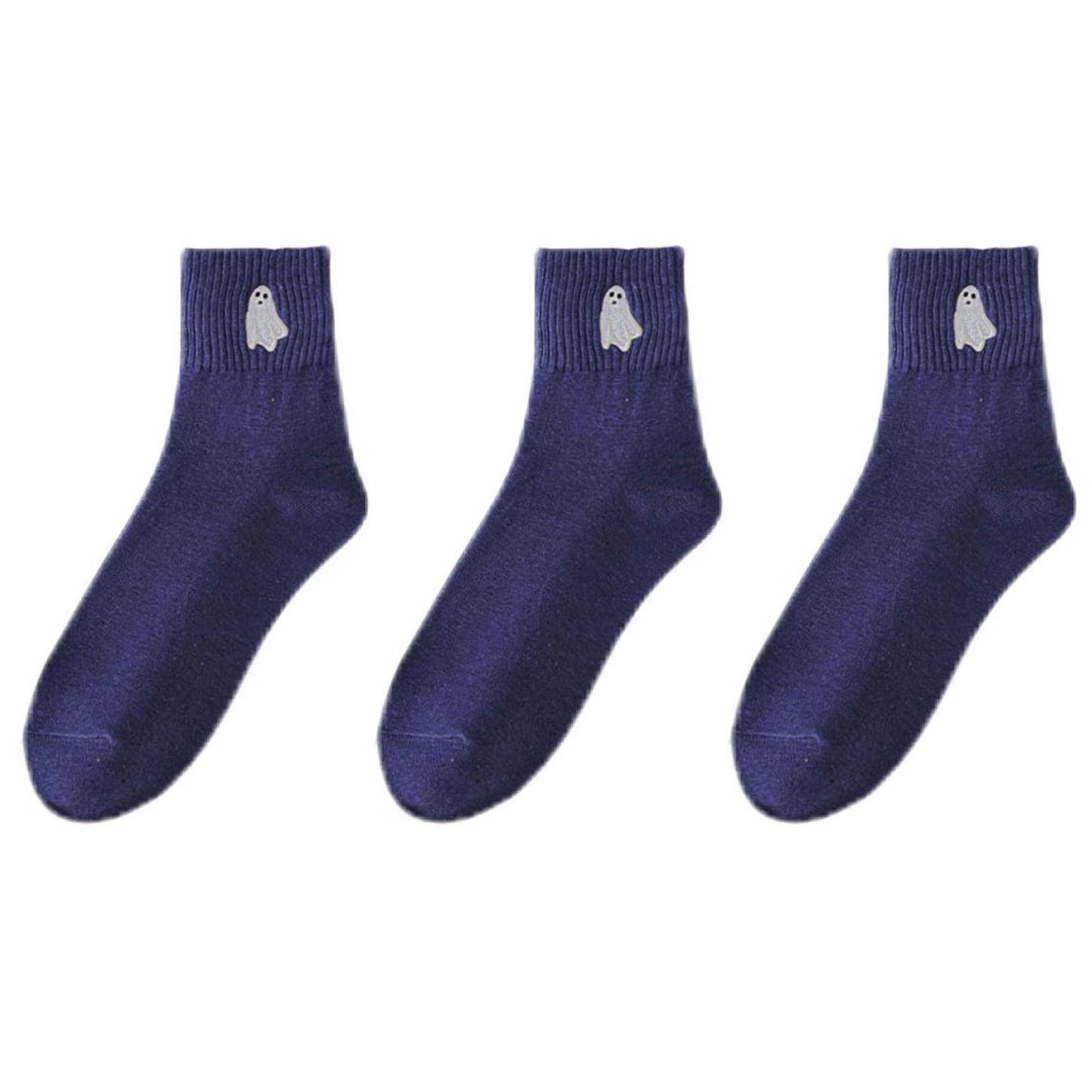 Anna-Kaci Women's 3-Pack Crew Socks with Ribbed Cuffs in Festive Halloween Design
