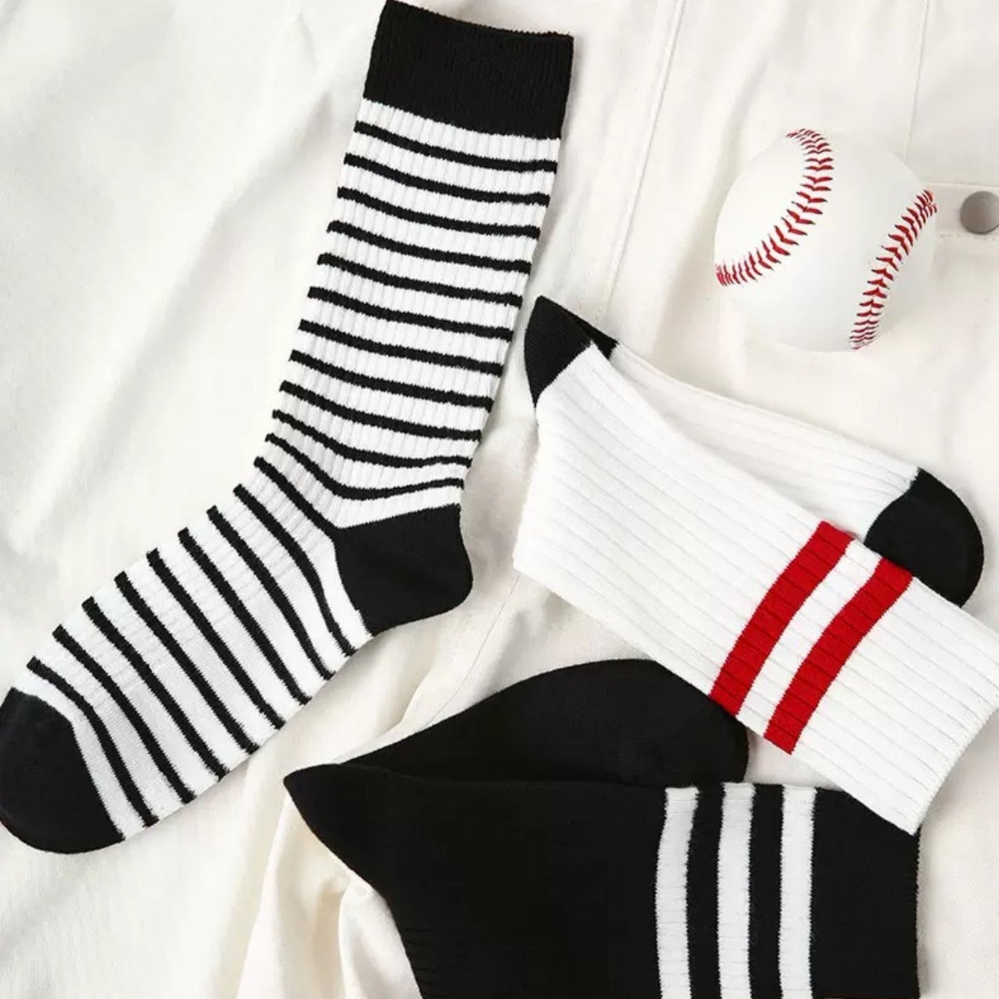 Anna-Kaci Women's 3 Pack Crew Socks Set Ribbed Knit Athletic Stripe and Classic Pattern Casual Everyday Wear