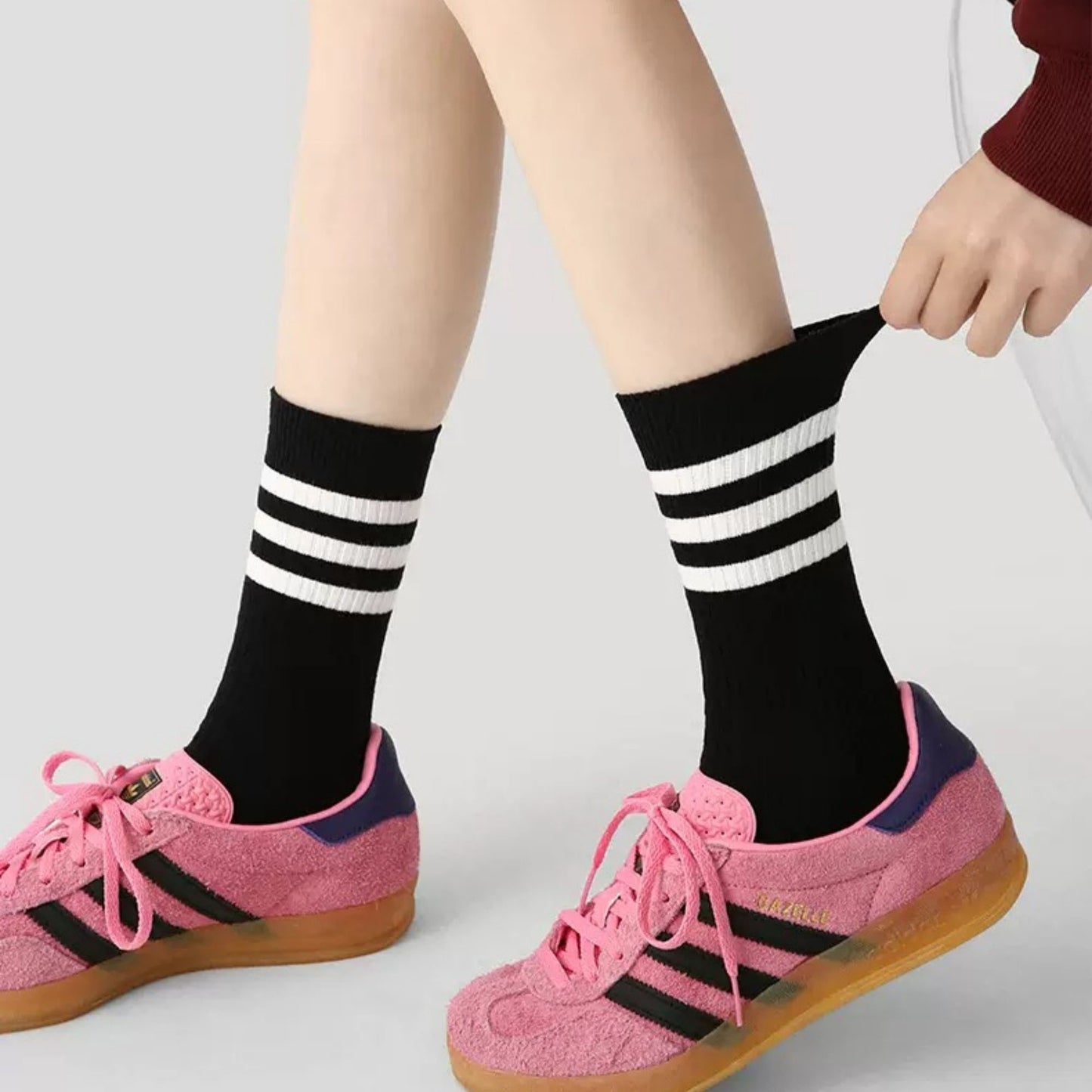 Anna-Kaci Women's 3 Pack Crew Socks Set Ribbed Knit Athletic Stripe and Classic Pattern Casual Everyday Wear