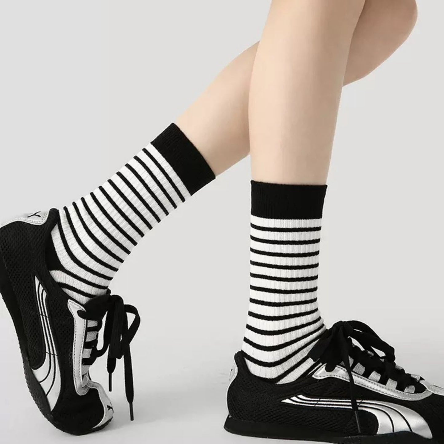 Anna-Kaci Women's 3 Pack Crew Socks Set Ribbed Knit Athletic Stripe and Classic Pattern Casual Everyday Wear