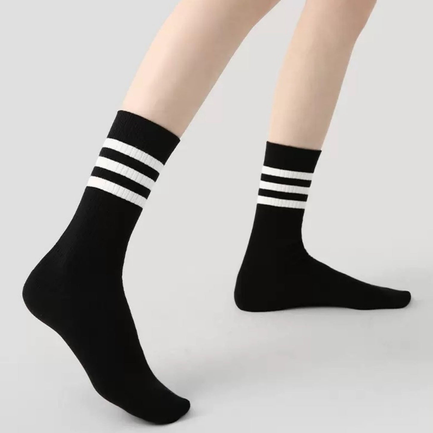 Anna-Kaci Women's 3 Pack Crew Socks Set Ribbed Knit Athletic Stripe and Classic Pattern Casual Everyday Wear