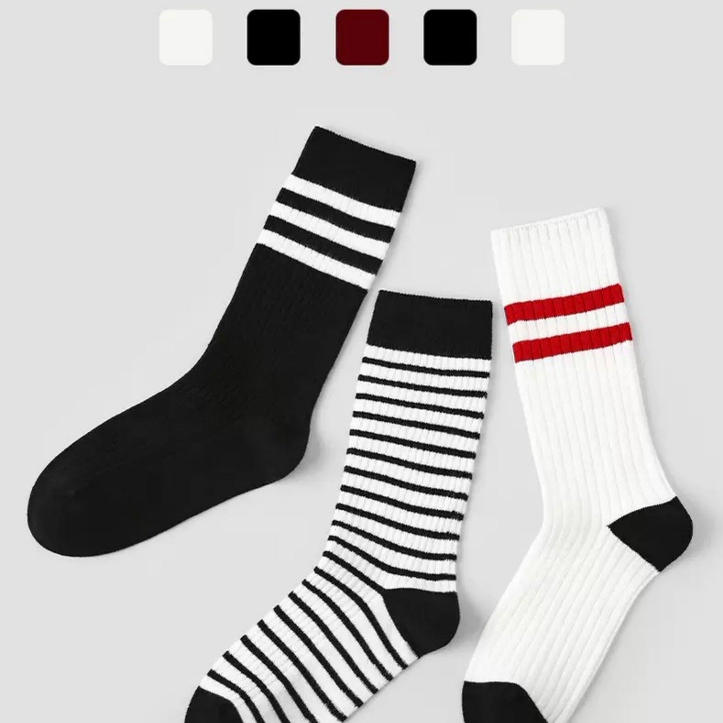Anna-Kaci Women's 3 Pack Crew Socks Set Ribbed Knit Athletic Stripe and Classic Pattern Casual Everyday Wear