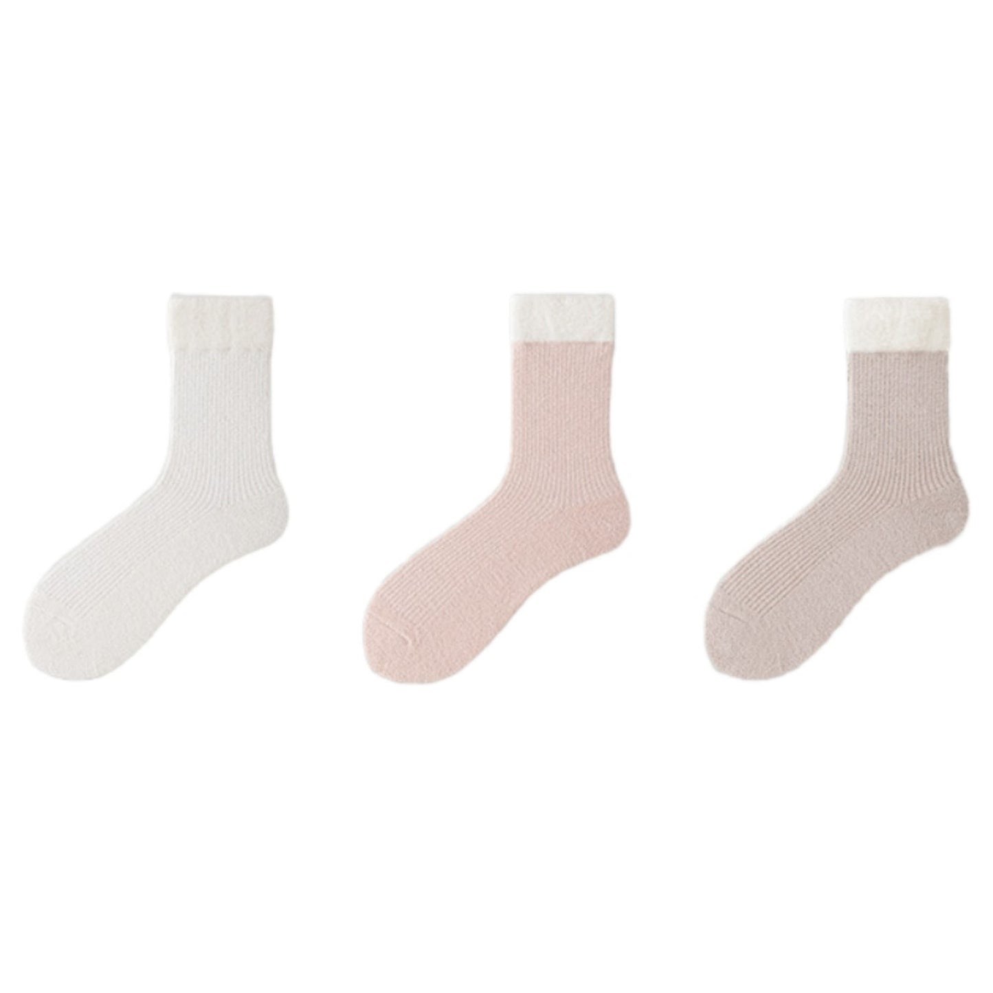 Anna-Kaci Women's 3-Pair Plush Cuffed Crew Socks Soft Knit Ribbed Design Comfortable Everyday Wear