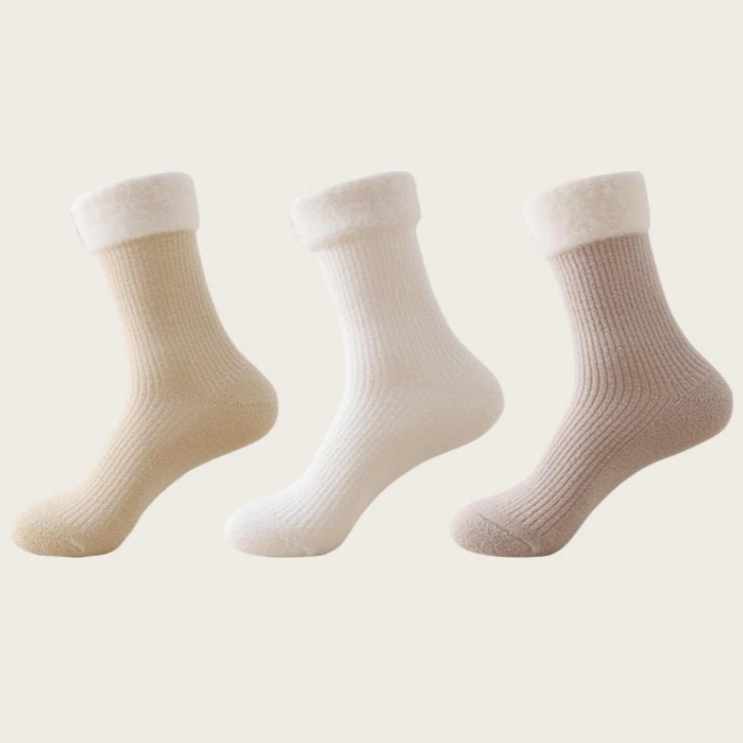 Anna-Kaci Women's 3-Pair Plush Cuffed Crew Socks Soft Knit Ribbed Design Comfortable Everyday Wear