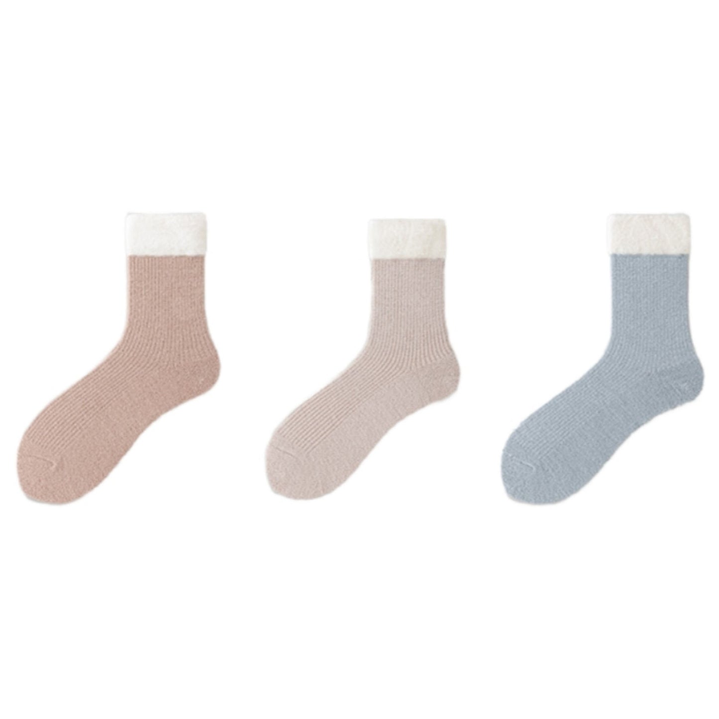 Anna-Kaci Women's 3-Pair Plush Cuffed Crew Socks Soft Knit Ribbed Design Comfortable Everyday Wear