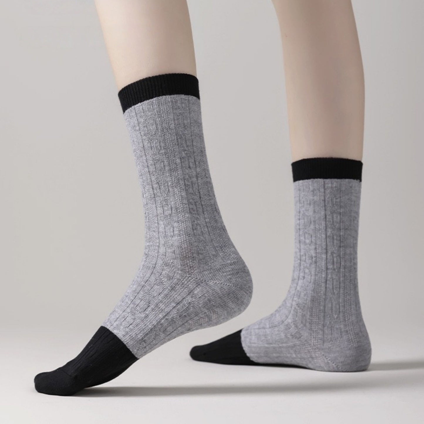 Anna-Kaci Women's 3 Pair Cable Knit Crew Socks with Contrast Color Block Design and Soft Stretch Comfort