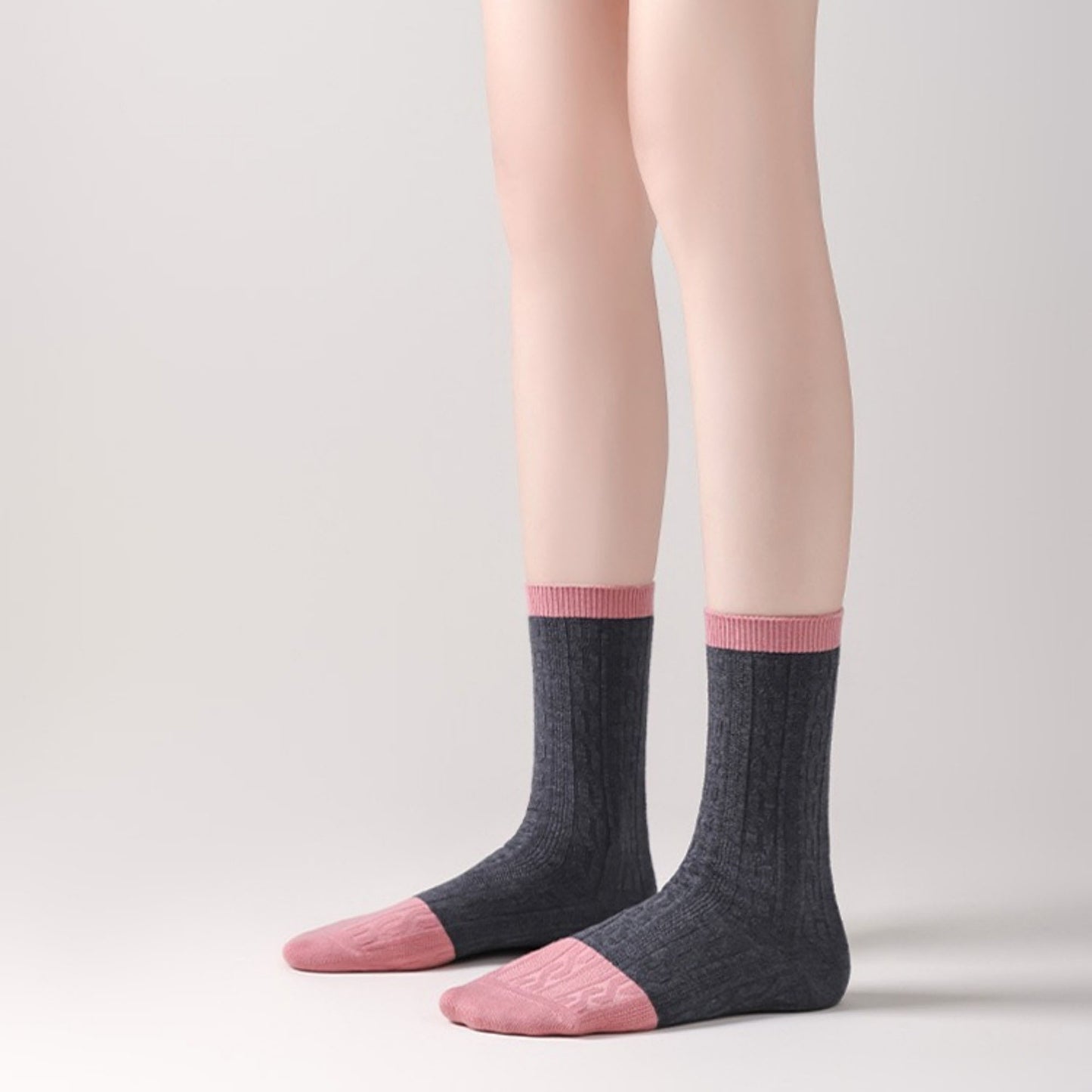 Anna-Kaci Women's 3 Pair Cable Knit Crew Socks with Contrast Color Block Design and Soft Stretch Comfort