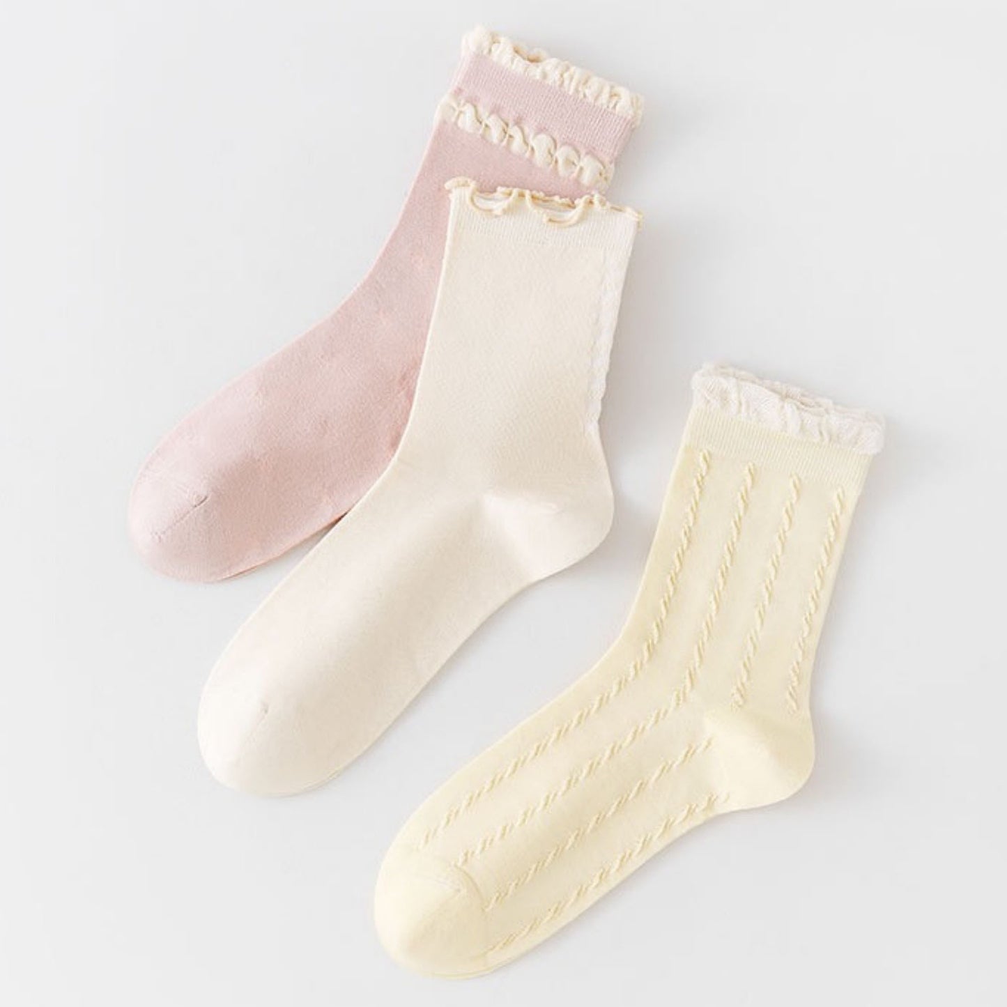 Anna-Kaci Women's 3 Pairs Ruffled Ankle Socks with Scalloped Trim and Soft Knit Fabric