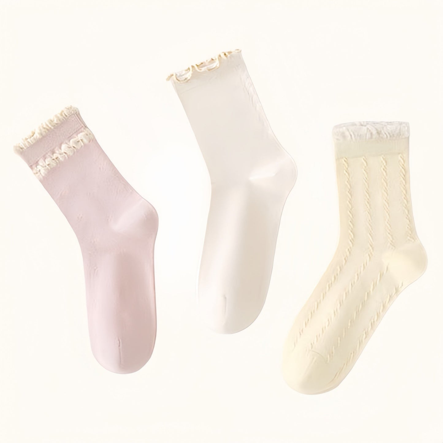 Anna-Kaci Women's 3 Pairs Ruffled Ankle Socks with Scalloped Trim and Soft Knit Fabric