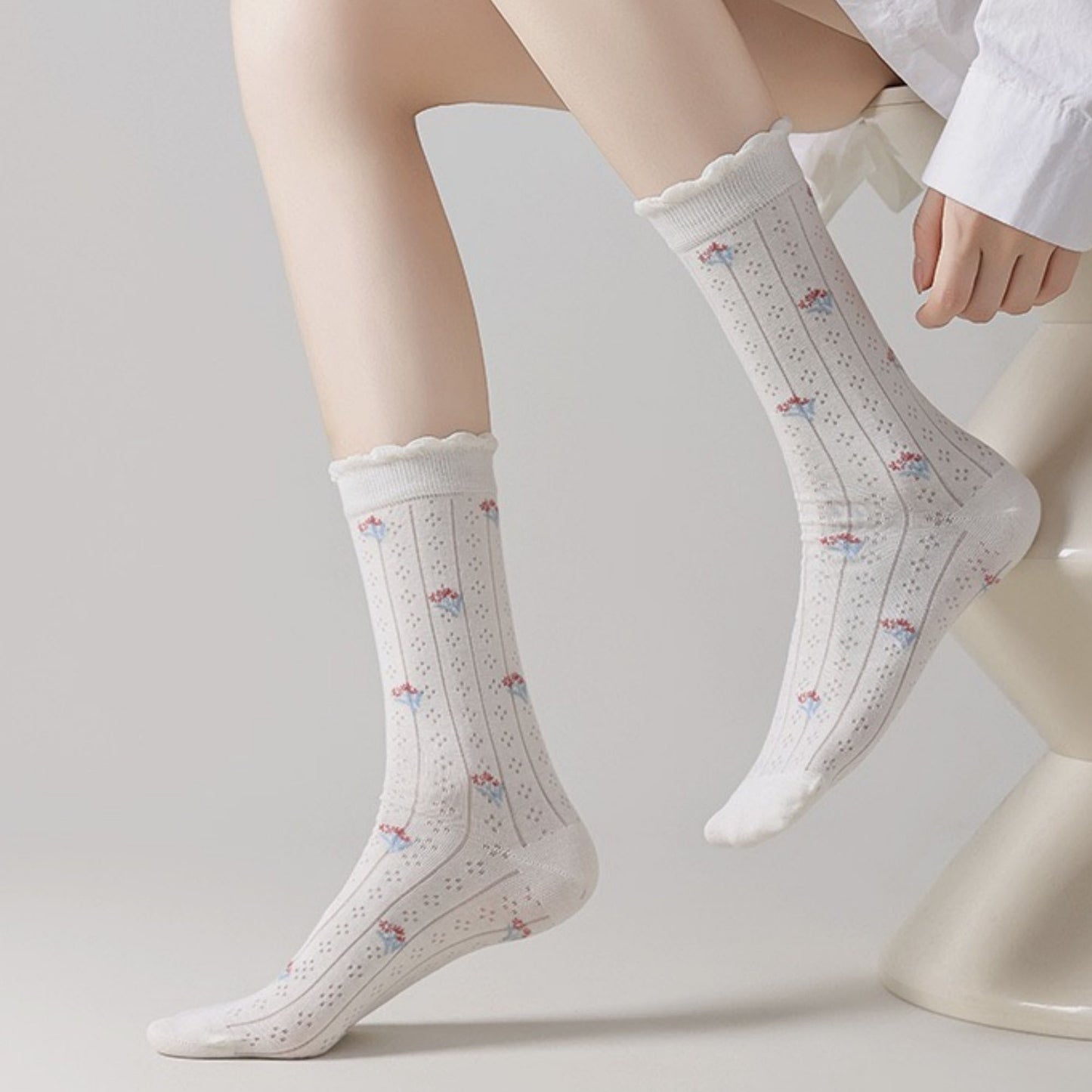 Anna-Kaci Women's 3 Pair Pack Quarter Socks with Knit Patterns Lace Trim and Bow Detail