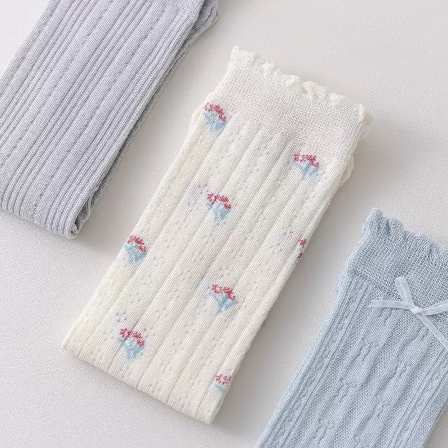 Anna-Kaci Women's 3 Pair Pack Quarter Socks with Knit Patterns Lace Trim and Bow Detail