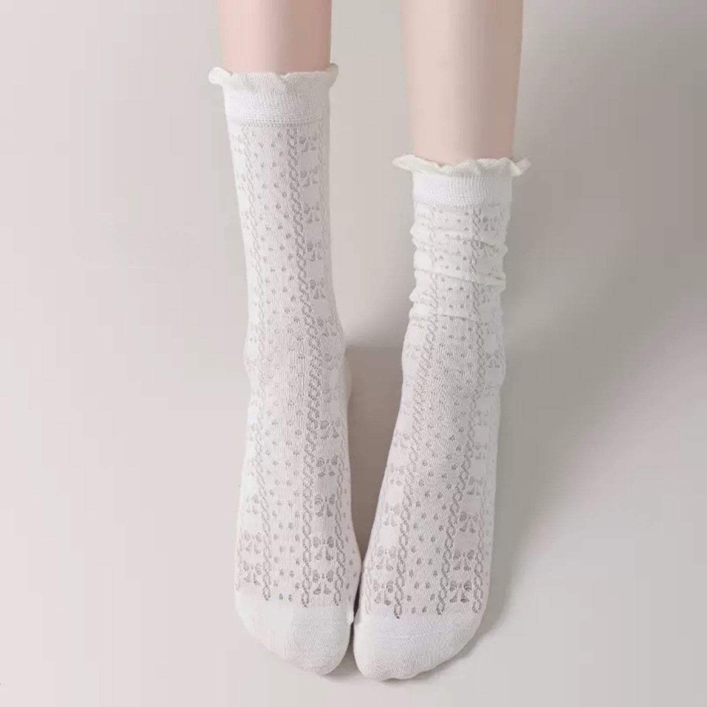 Anna-Kaci Women's 3 Pair Pack Quarter Socks with Knit Patterns Lace Trim and Bow Detail