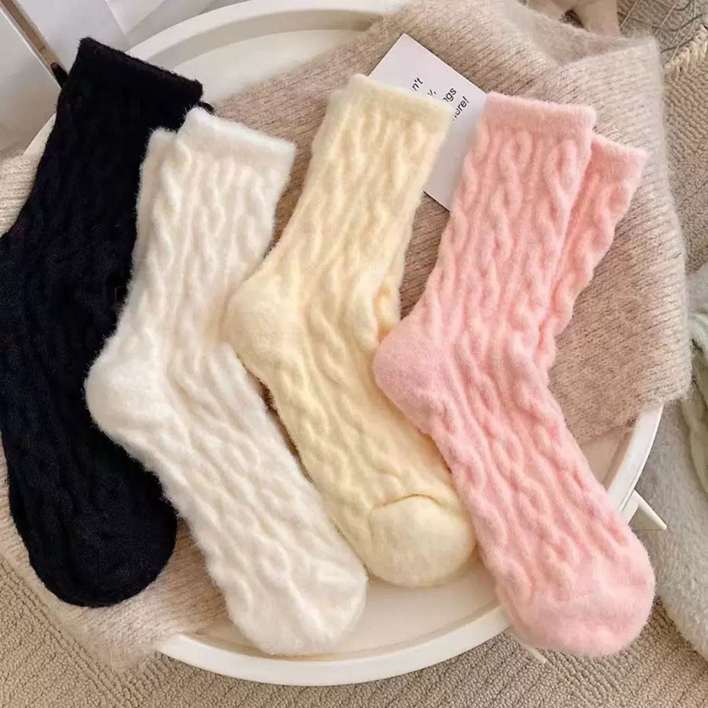 Anna-Kaci Women's 4 Pairs Cable Knit Quarter Socks Soft Stretch Fabric Cozy Everyday Wear