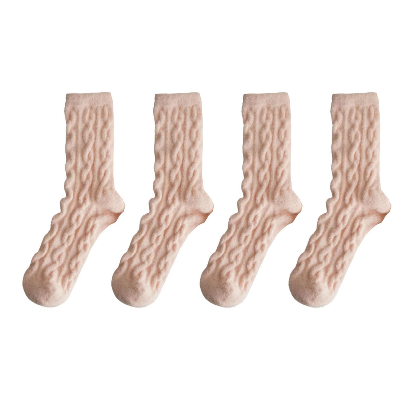 Anna-Kaci Women's 4 Pairs Cable Knit Quarter Socks Soft Stretch Fabric Cozy Everyday Wear