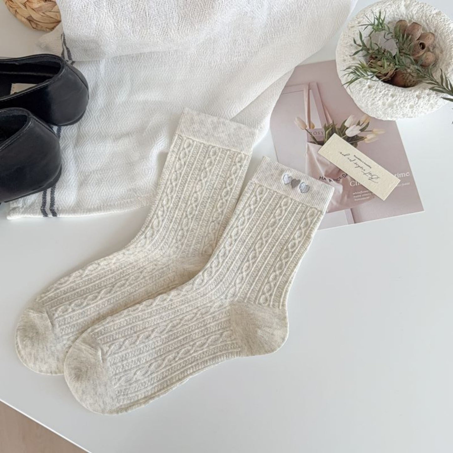Anna-Kaci Women's 3 Pairs Quarter Socks Heart Accent Knit Stretchy Comfortable Fit Everyday Casual Wear