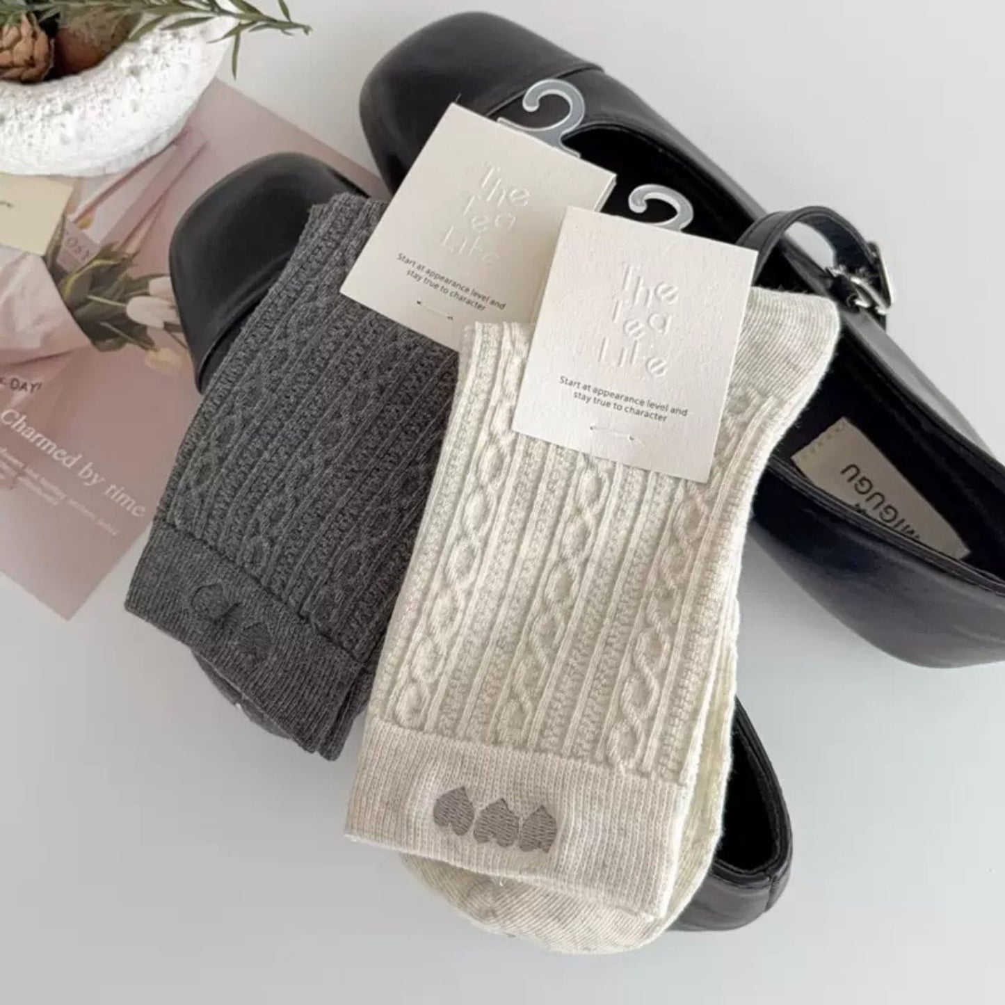 Anna-Kaci Women's 3 Pairs Quarter Socks Heart Accent Knit Stretchy Comfortable Fit Everyday Casual Wear