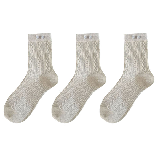 Anna-Kaci Women's 3 Pairs Quarter Socks Heart Accent Knit Stretchy Comfortable Fit Everyday Casual Wear