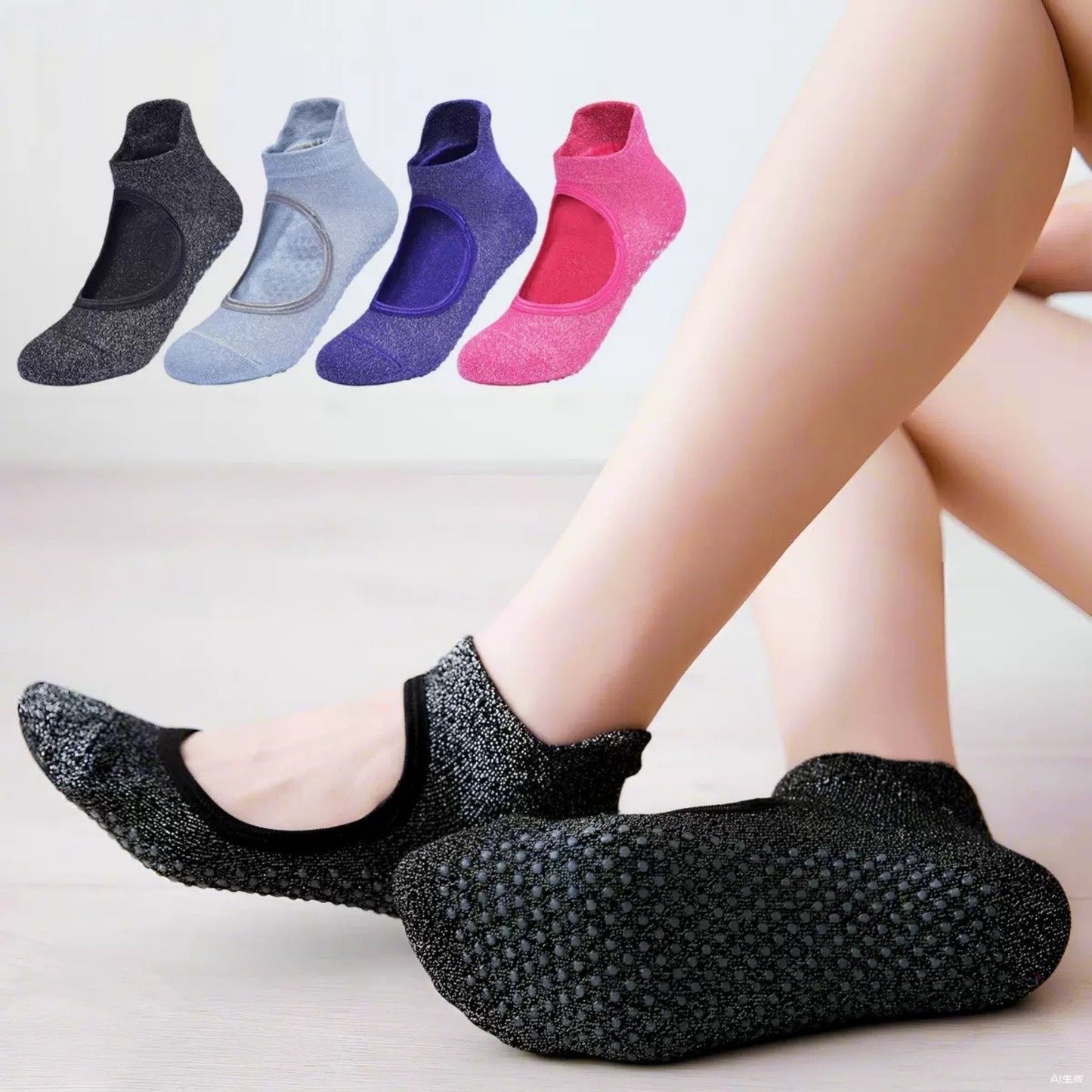Anna-Kaci Women's 3-Pack Quarter Cut Ballet Grip Socks with Slightly Shiny Stretch Knit and Anti-Slip Sole