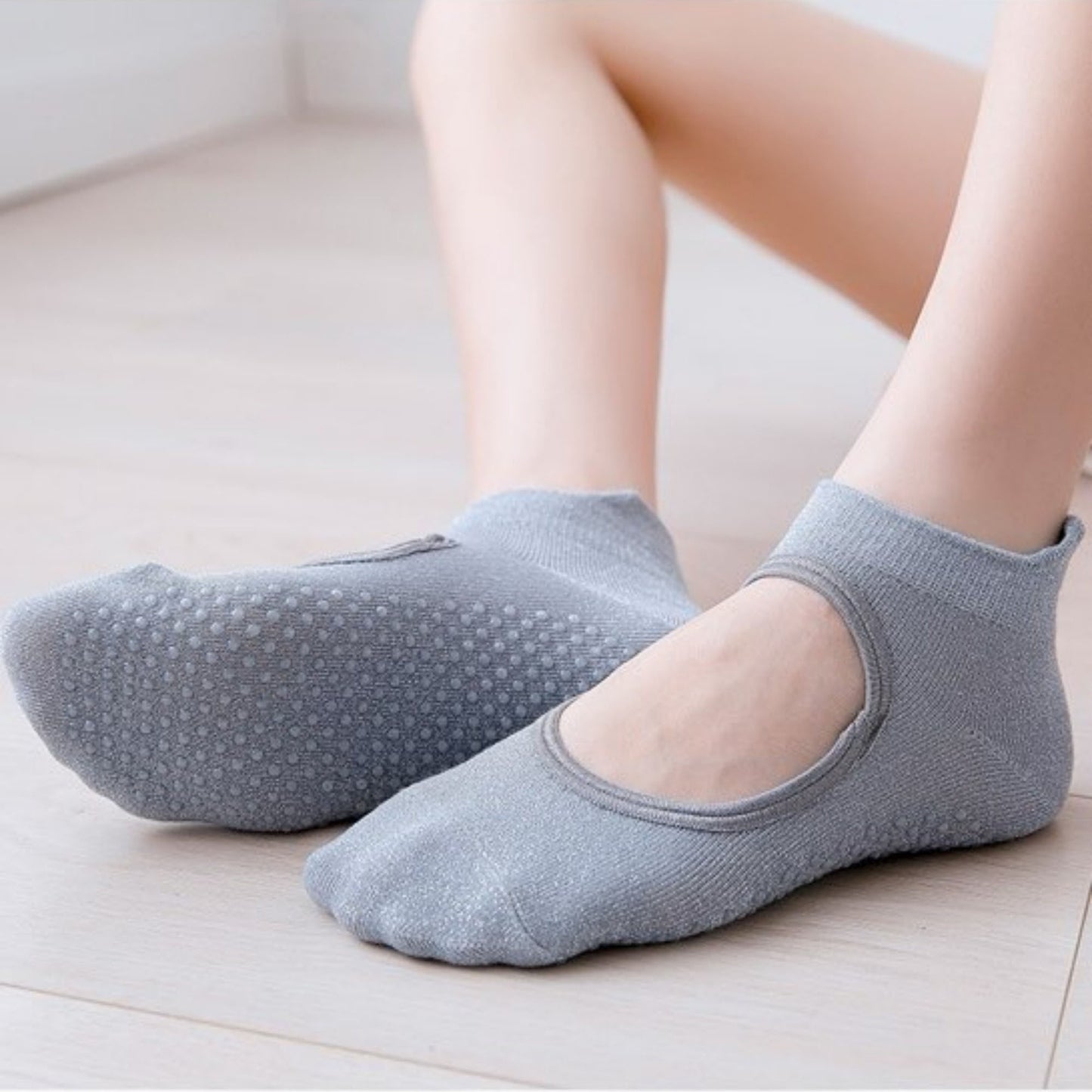 Anna-Kaci Women's 3-Pack Quarter Cut Ballet Grip Socks with Slightly Shiny Stretch Knit and Anti-Slip Sole