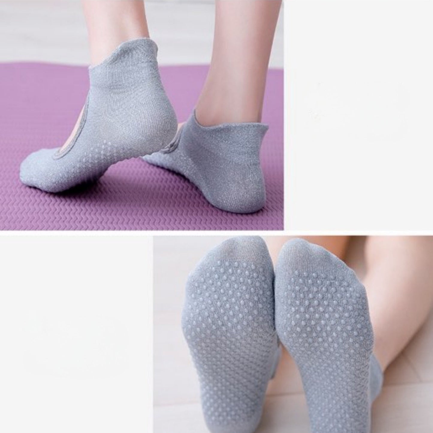 Anna-Kaci Women's 3-Pack Quarter Cut Ballet Grip Socks with Slightly Shiny Stretch Knit and Anti-Slip Sole