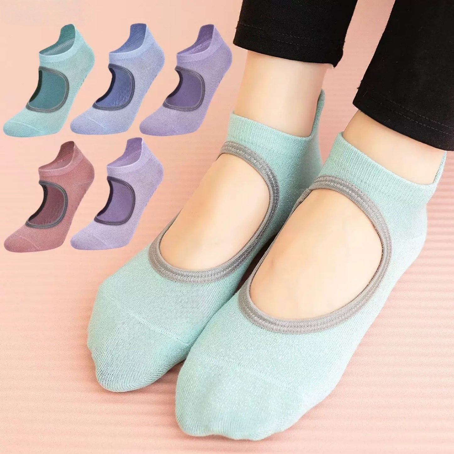 Anna-Kaci Women's 3-Pack Quarter Cut Ballet Grip Socks with Slightly Shiny Stretch Knit and Anti-Slip Sole
