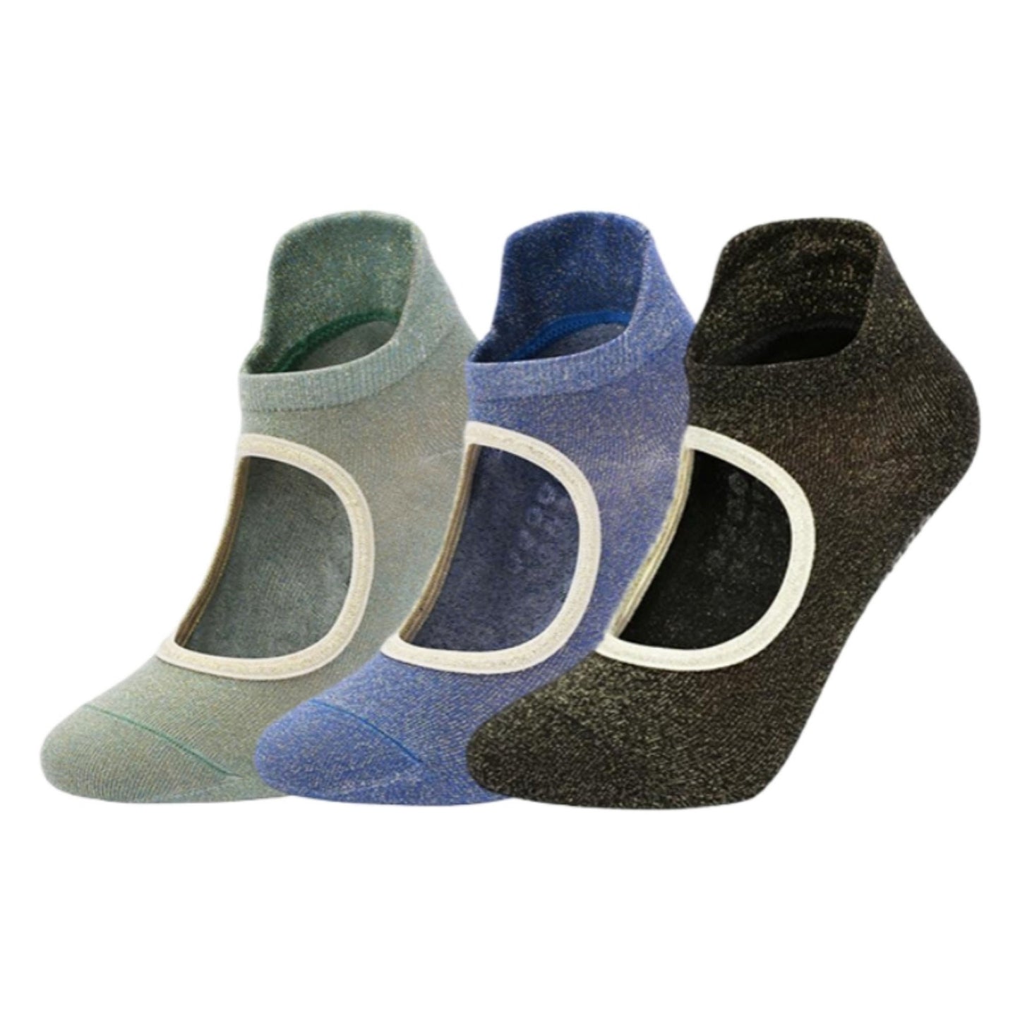 Anna-Kaci Women's 3-Pack Quarter Cut Ballet Grip Socks with Slightly Shiny Stretch Knit and Anti-Slip Sole