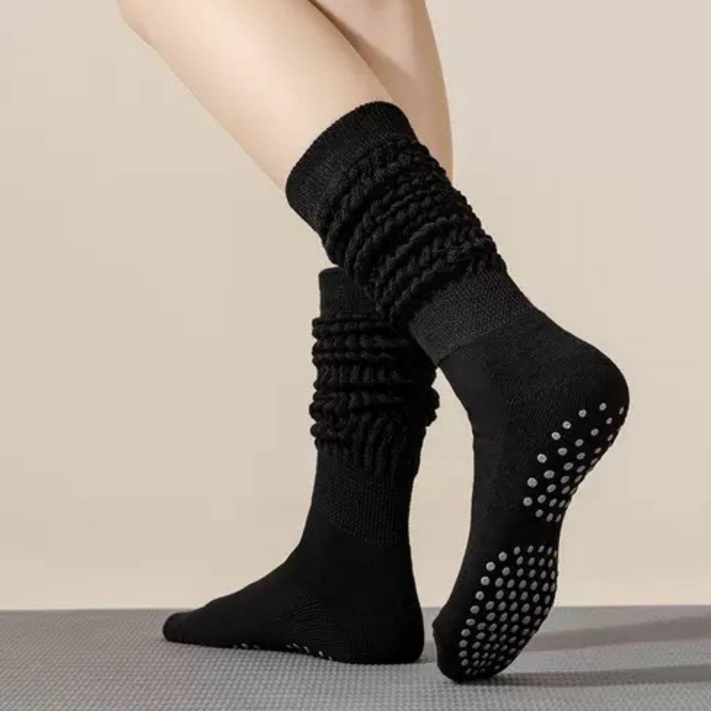 Anna-Kaci Women's 3-Pack Scrunch Grip Socks with Non-Slip Sole Soft Stretch Knit Fabric and Ribbed Ankle Design