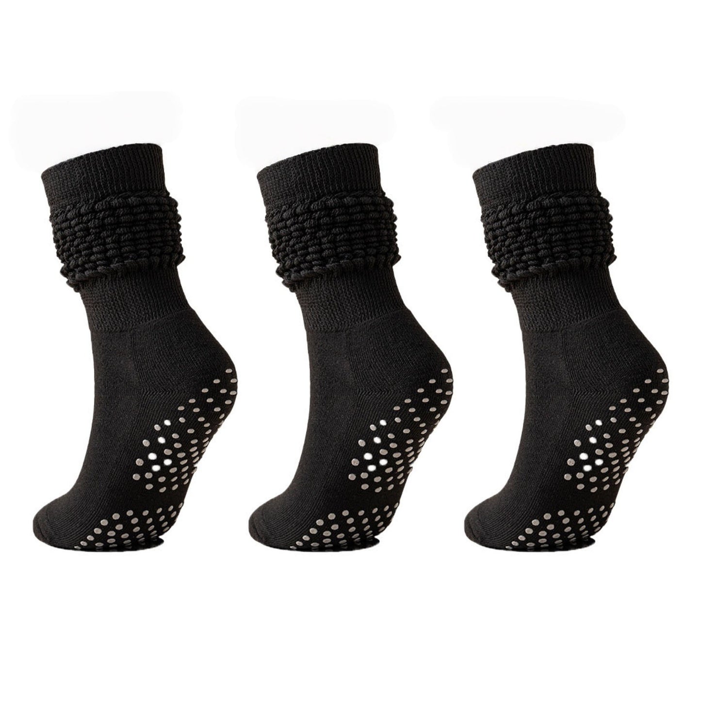 Anna-Kaci Women's 3-Pack Scrunch Grip Socks with Non-Slip Sole Soft Stretch Knit Fabric and Ribbed Ankle Design