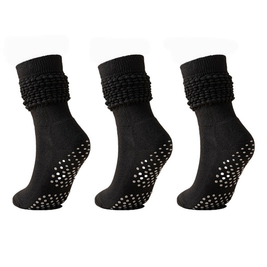 Anna-Kaci Women's 3-Pack Scrunch Grip Socks with Non-Slip Sole Soft Stretch Knit Fabric and Ribbed Ankle Design