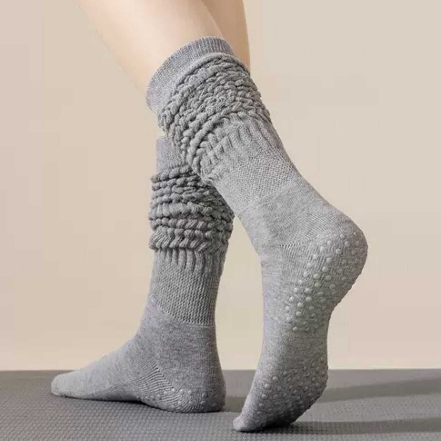 Anna-Kaci Women's 3-Pack Scrunch Grip Socks with Non-Slip Sole Soft Stretch Knit Fabric and Ribbed Ankle Design