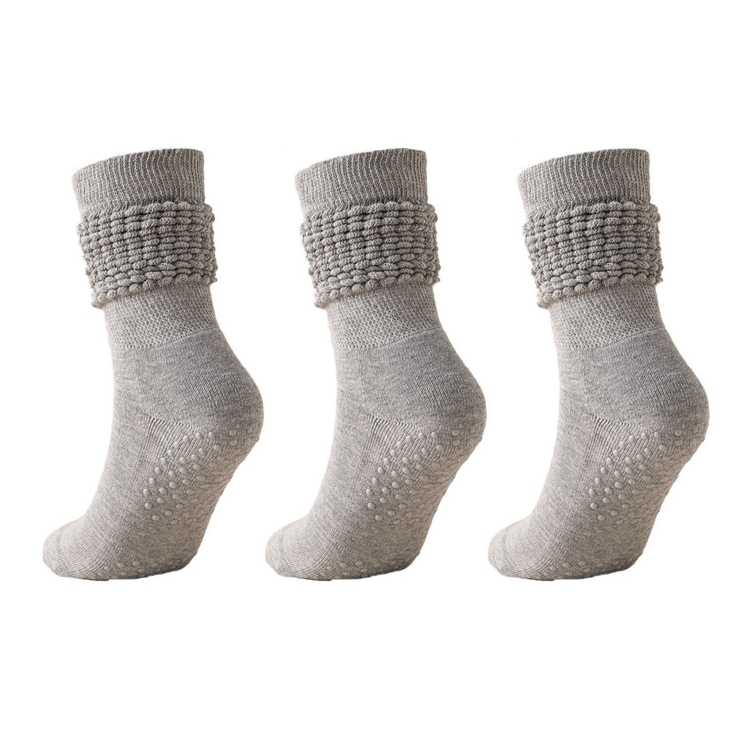 Anna-Kaci Women's 3-Pack Scrunch Grip Socks with Non-Slip Sole Soft Stretch Knit Fabric and Ribbed Ankle Design