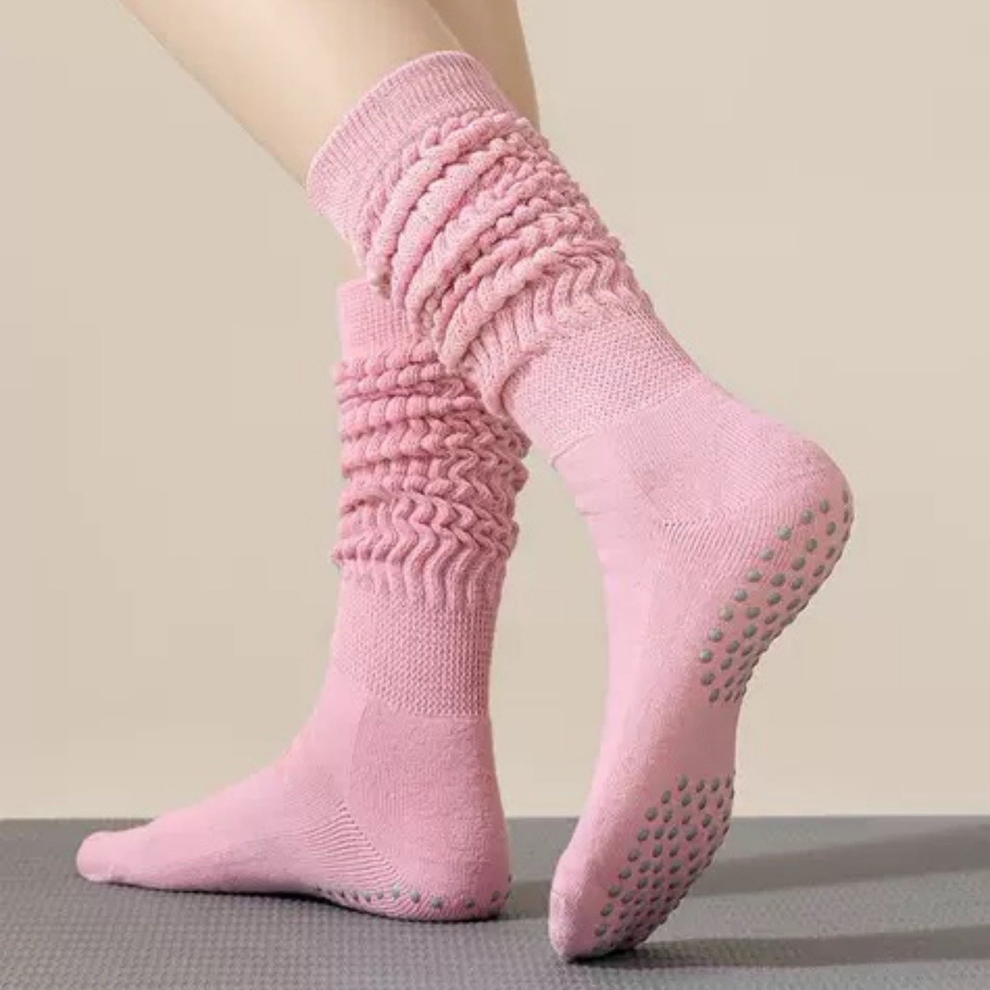 Anna-Kaci Women's 3-Pack Scrunch Grip Socks with Non-Slip Sole Soft Stretch Knit Fabric and Ribbed Ankle Design