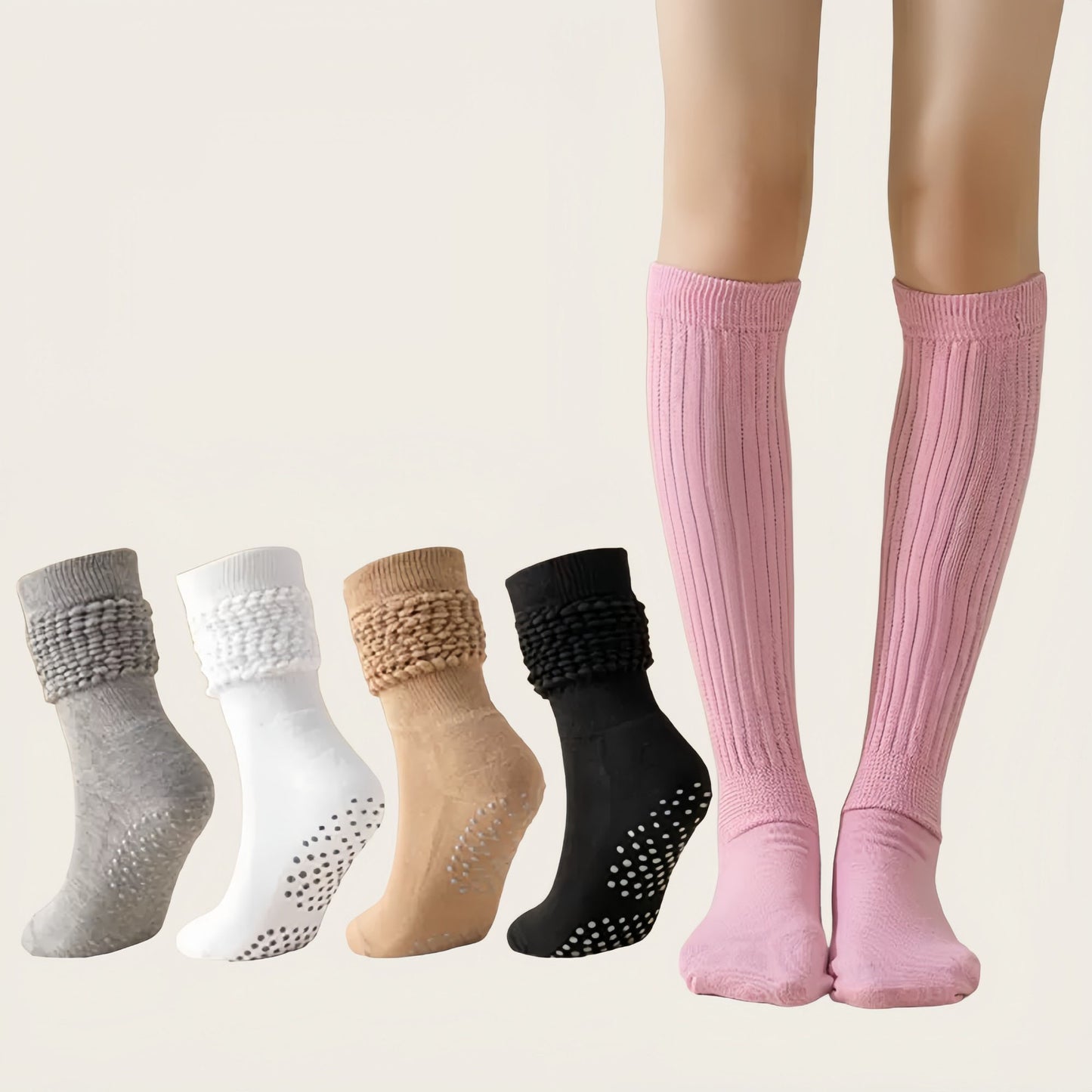 Anna-Kaci Women's 3-Pack Scrunch Grip Socks with Non-Slip Sole Soft Stretch Knit Fabric and Ribbed Ankle Design