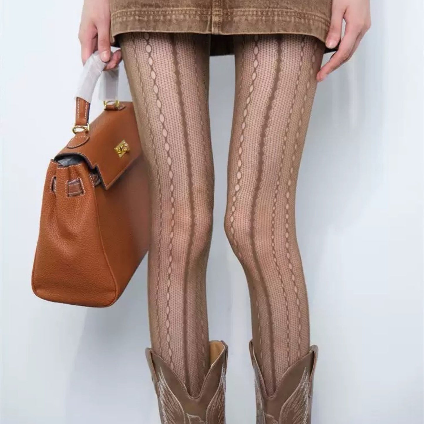 Anna-Kaci Women's 2-Pack Sheer Patterned Hosiery with Stretch Fishnet Design and Vertical Stripe Detailing