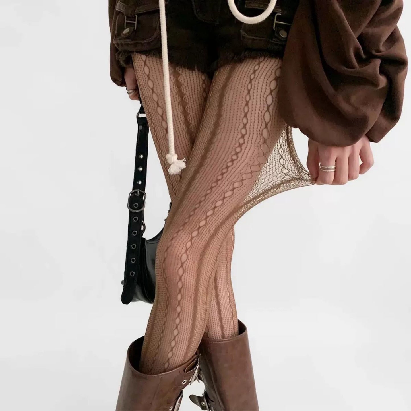 Anna-Kaci Women's 2-Pack Sheer Patterned Hosiery with Stretch Fishnet Design and Vertical Stripe Detailing