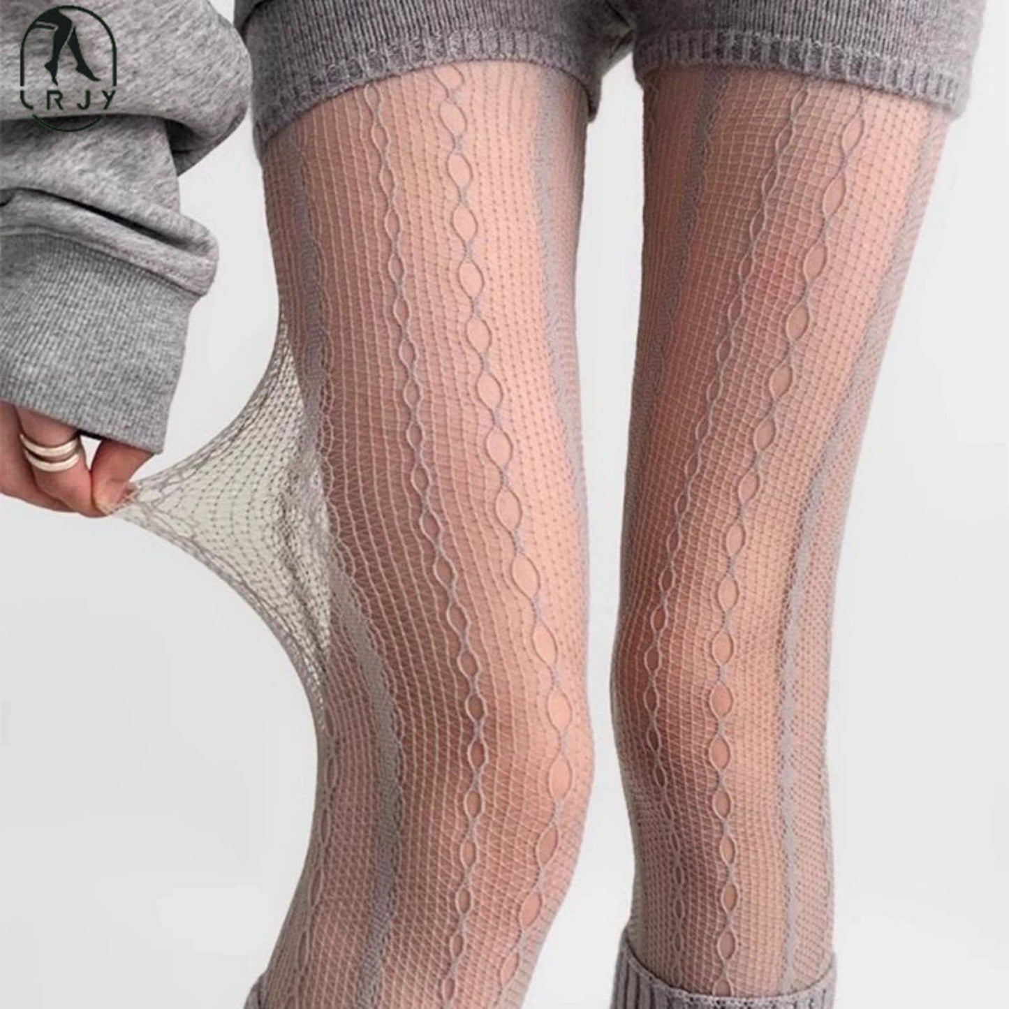 Anna-Kaci Women's 2-Pack Sheer Patterned Hosiery with Stretch Fishnet Design and Vertical Stripe Detailing